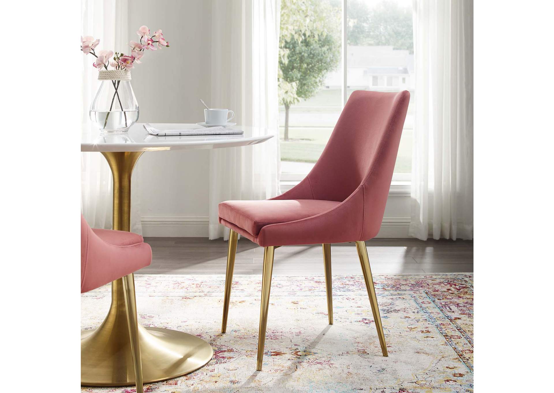 Dusty Rose Viscount Modern Accent Performance Velvet Dining Chair,Modway