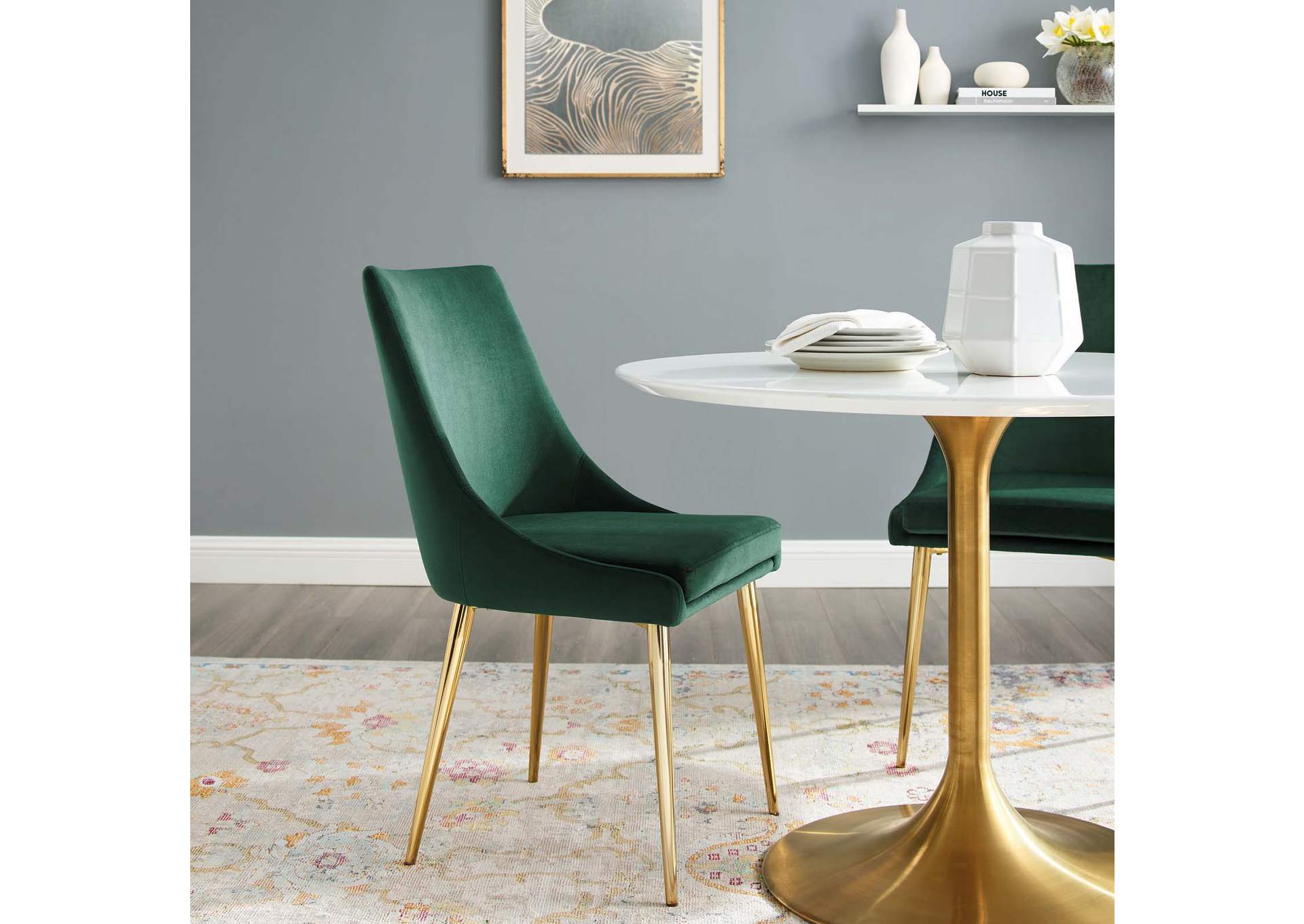 Green Viscount Modern Accent Performance Velvet Dining Chair,Modway