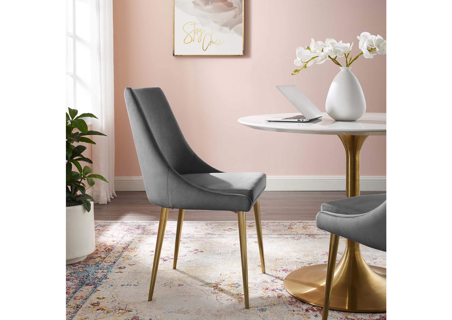 Gray Viscount Modern Accent Performance Velvet Dining Chair,Modway