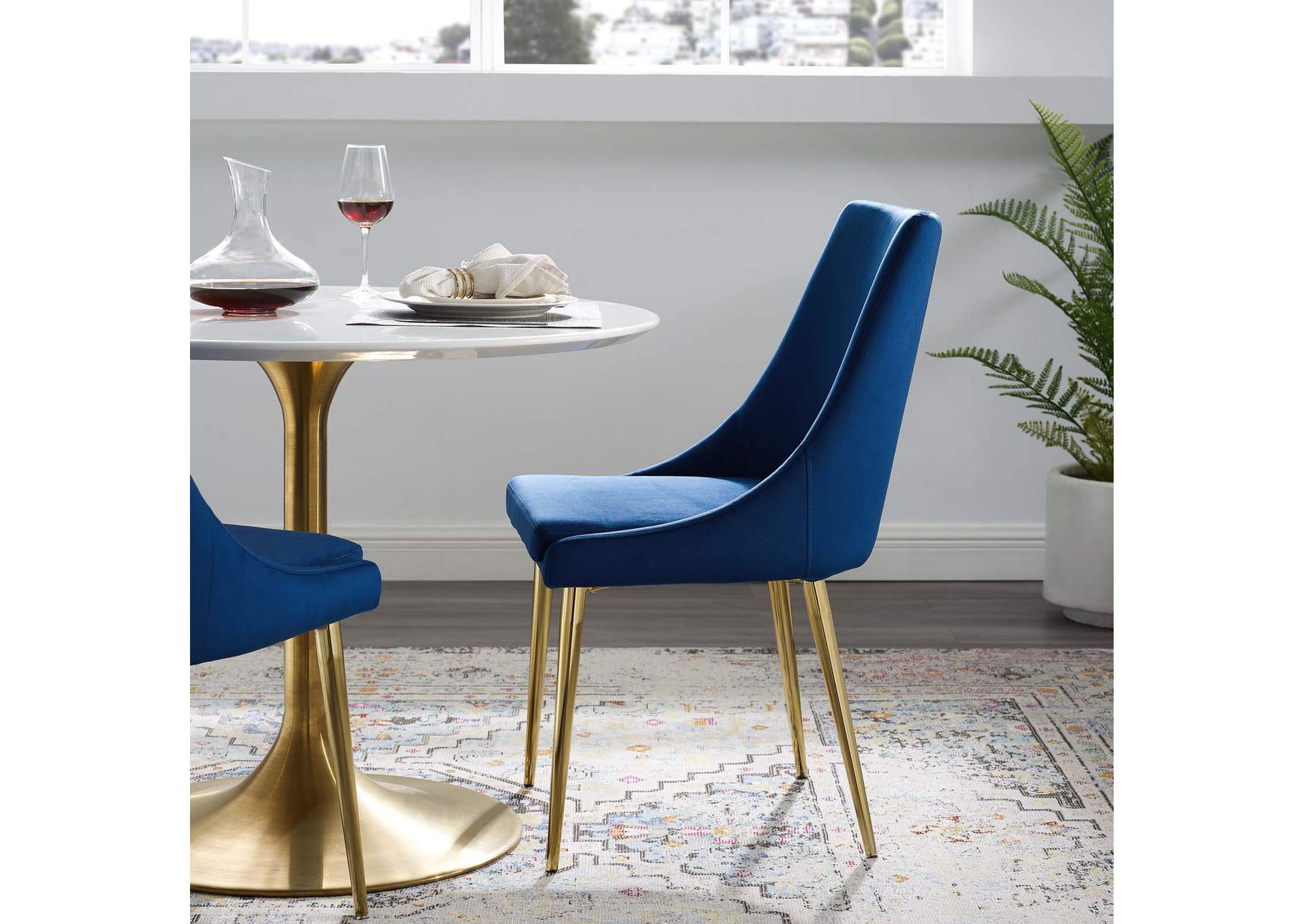 Navy Viscount Modern Accent Performance Velvet Dining Chair,Modway