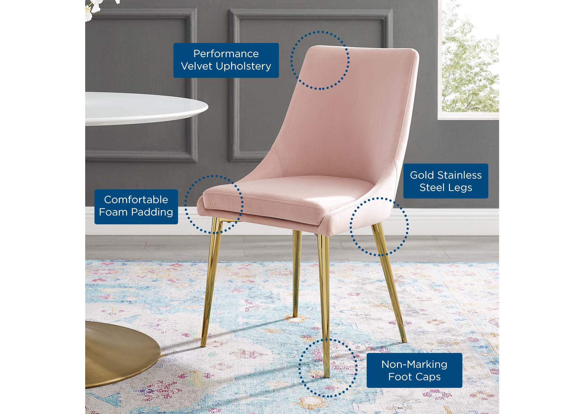 Pink Viscount Modern Accent Performance Velvet Dining Chair,Modway