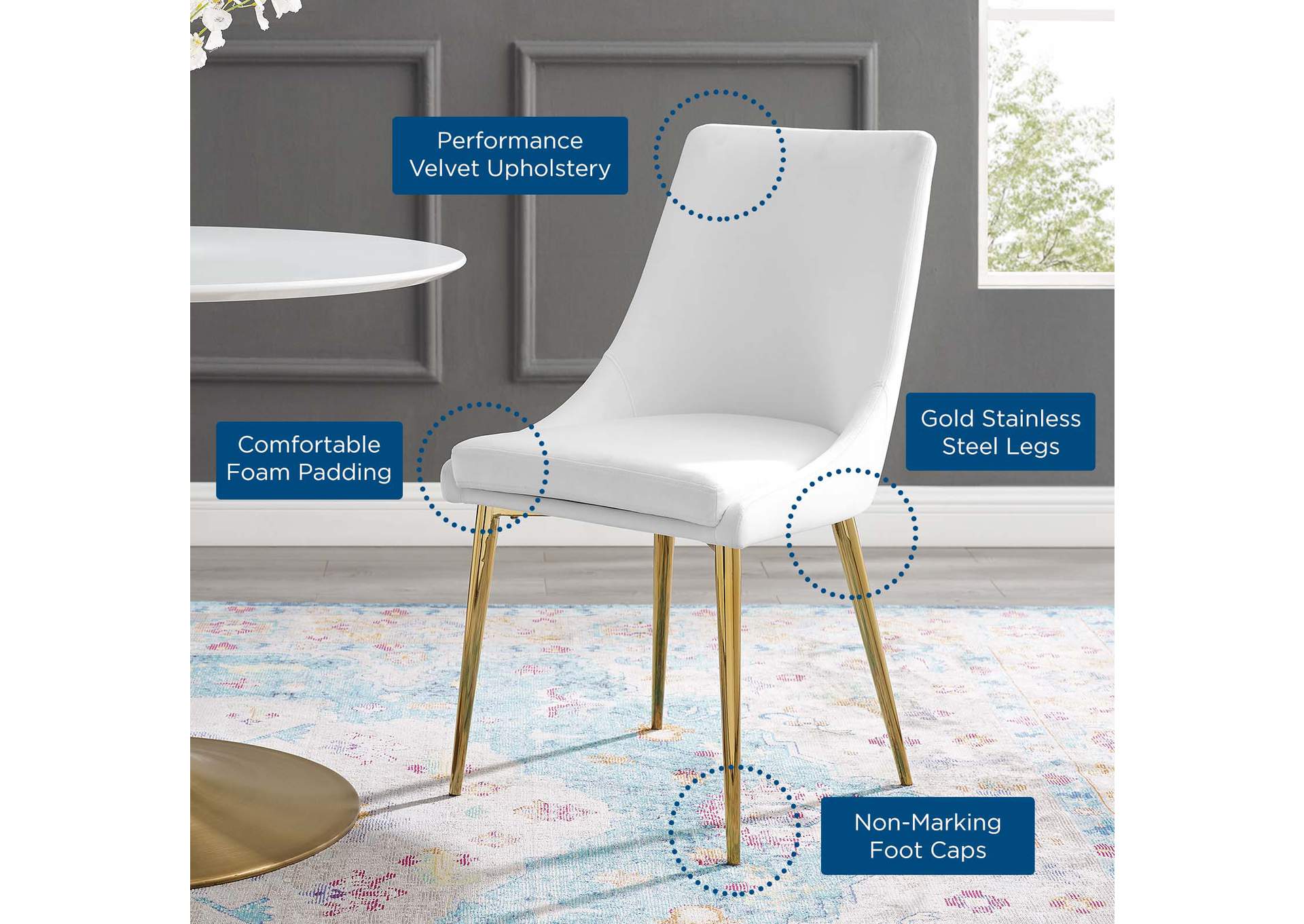 White Viscount Modern Accent Performance Velvet Dining Chair,Modway