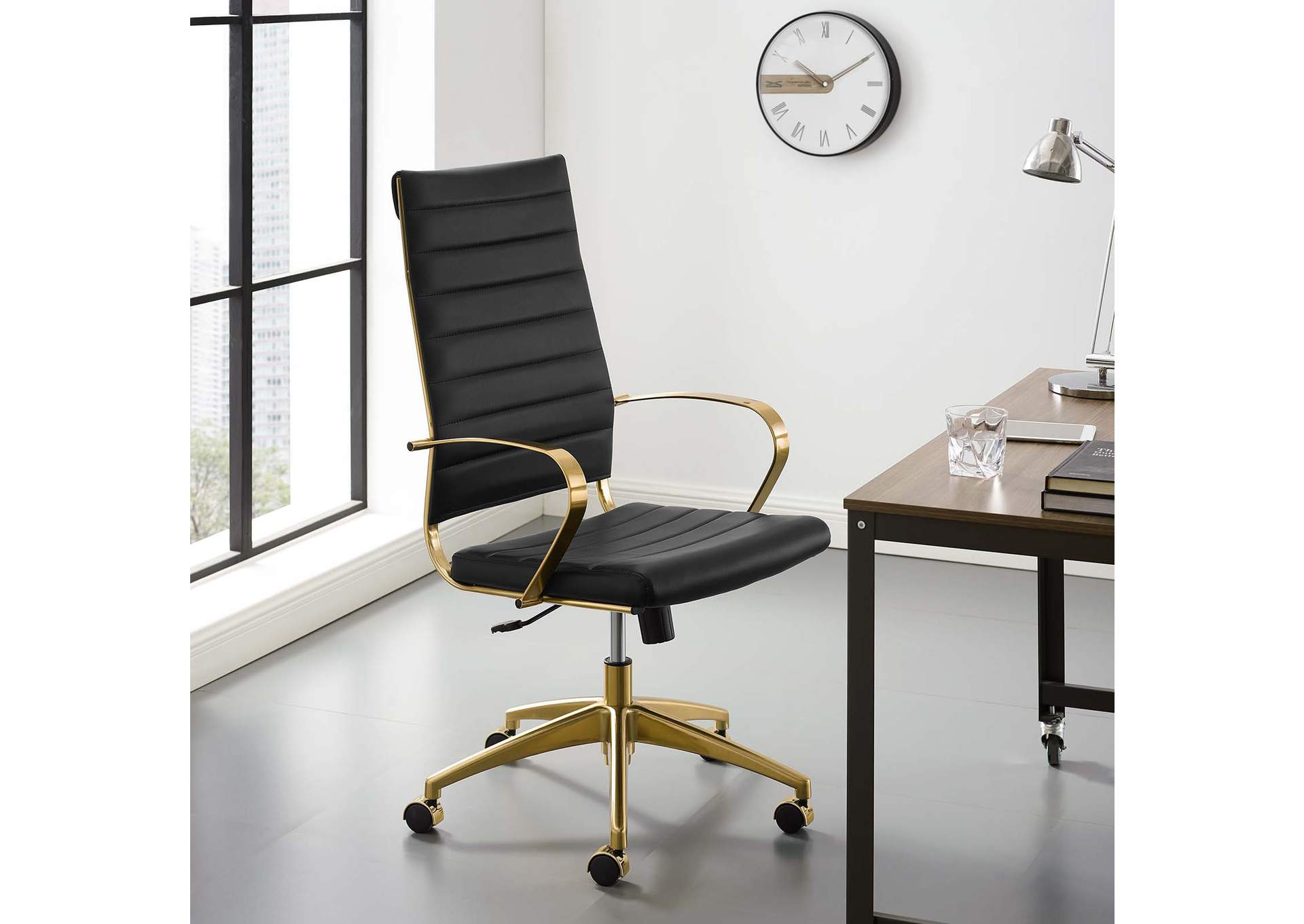 Gold Black Jive Gold Stainless Steel Highback Office Chair,Modway