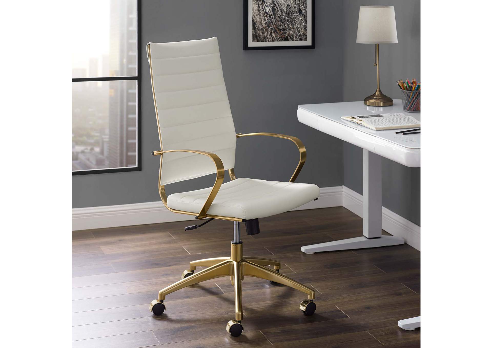 Gold White Jive Gold Stainless Steel Highback Office Chair,Modway