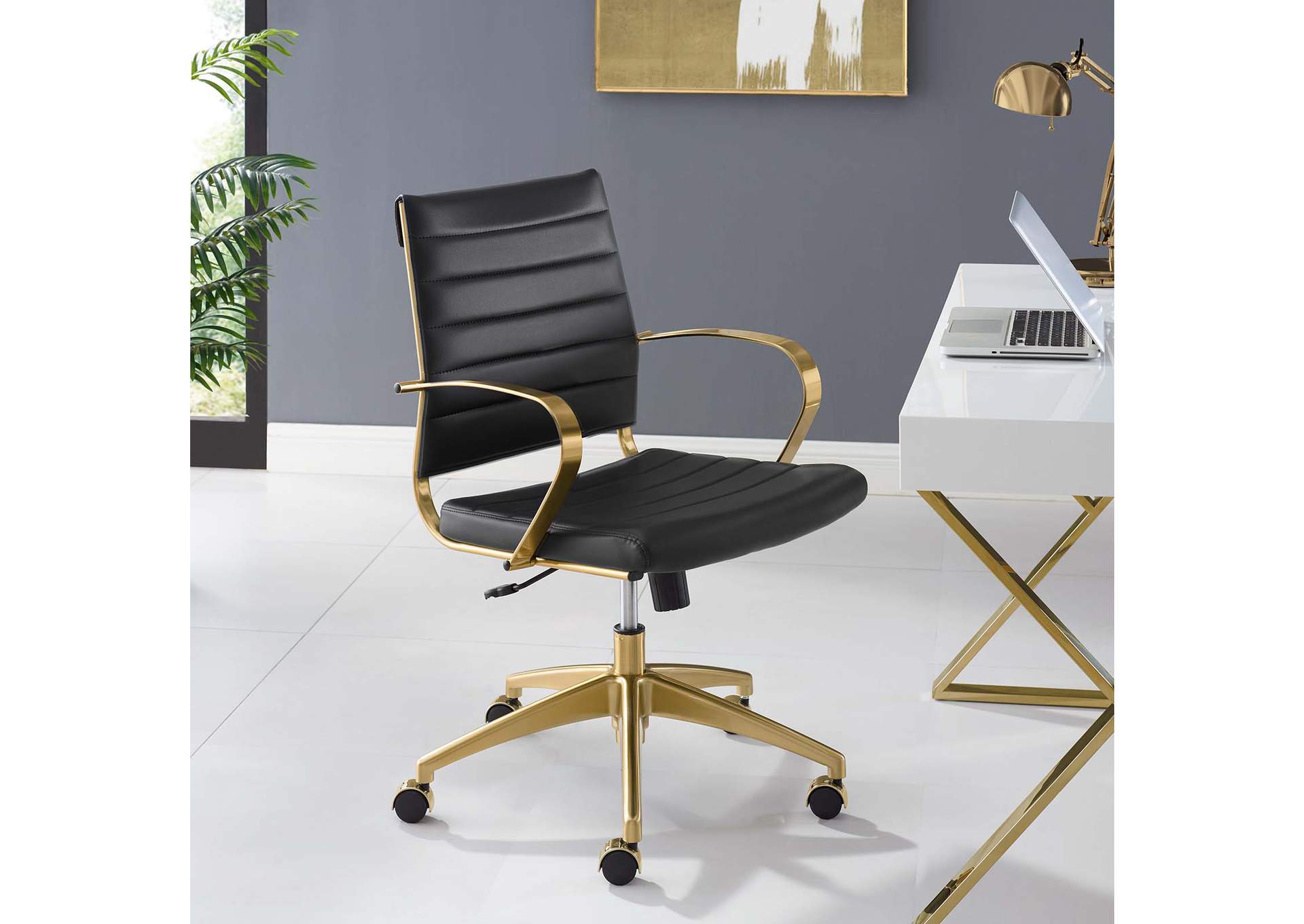 Gold Black Jive Gold Stainless Steel Midback Office Chair,Modway