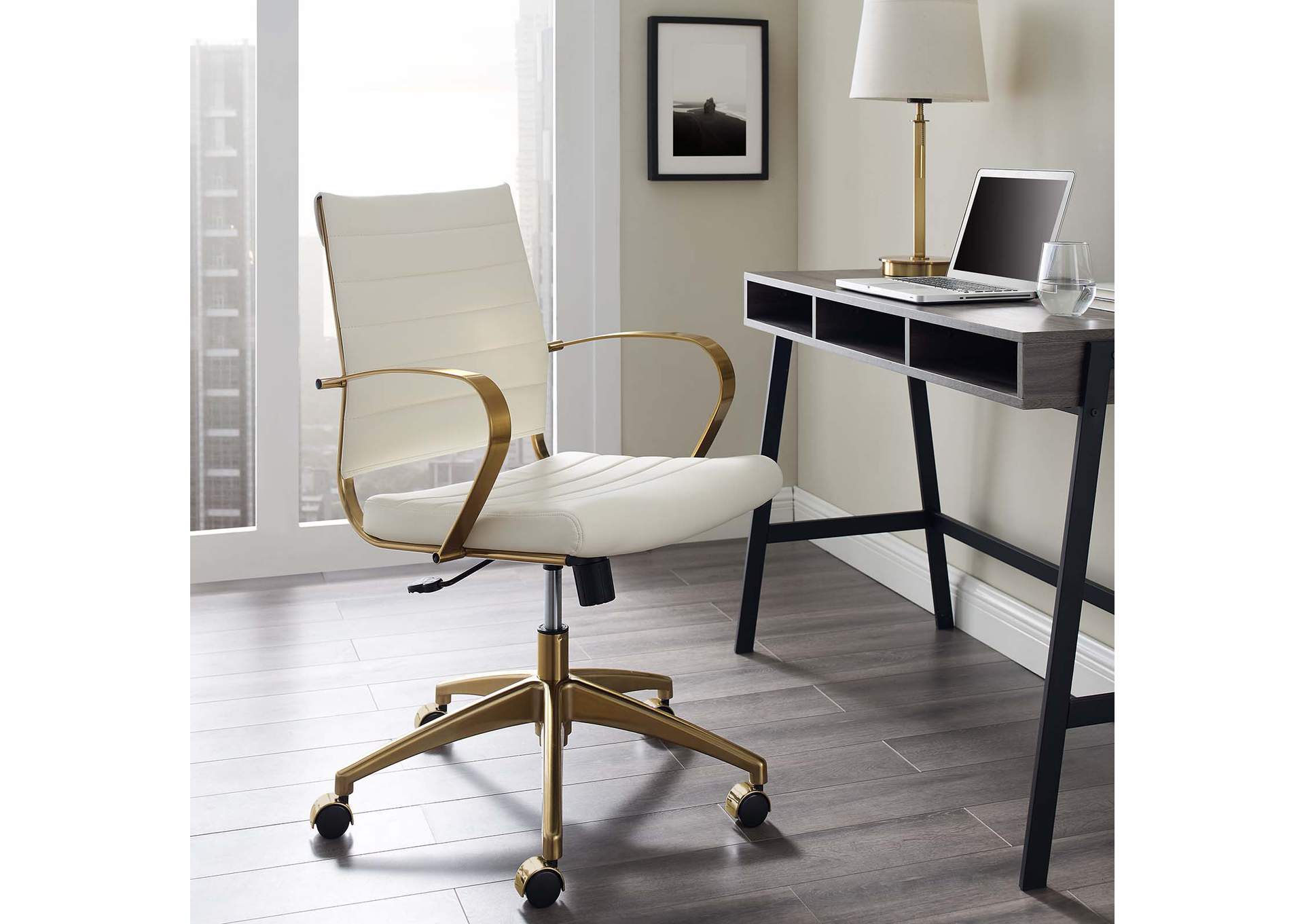 Gold White Jive Gold Stainless Steel Midback Office Chair,Modway