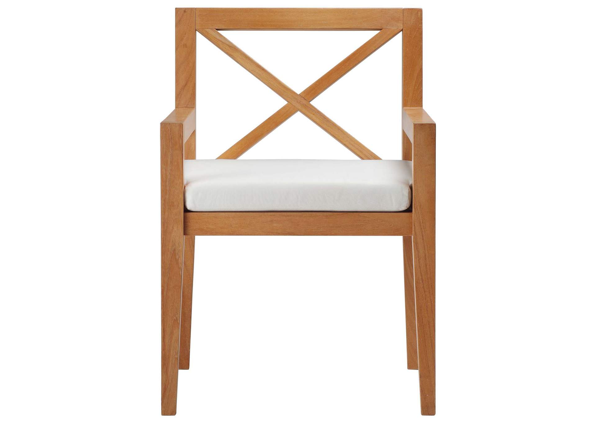 Natural White Northlake Outdoor Patio Premium Grade A Teak Wood Arm Dining Chair,Modway