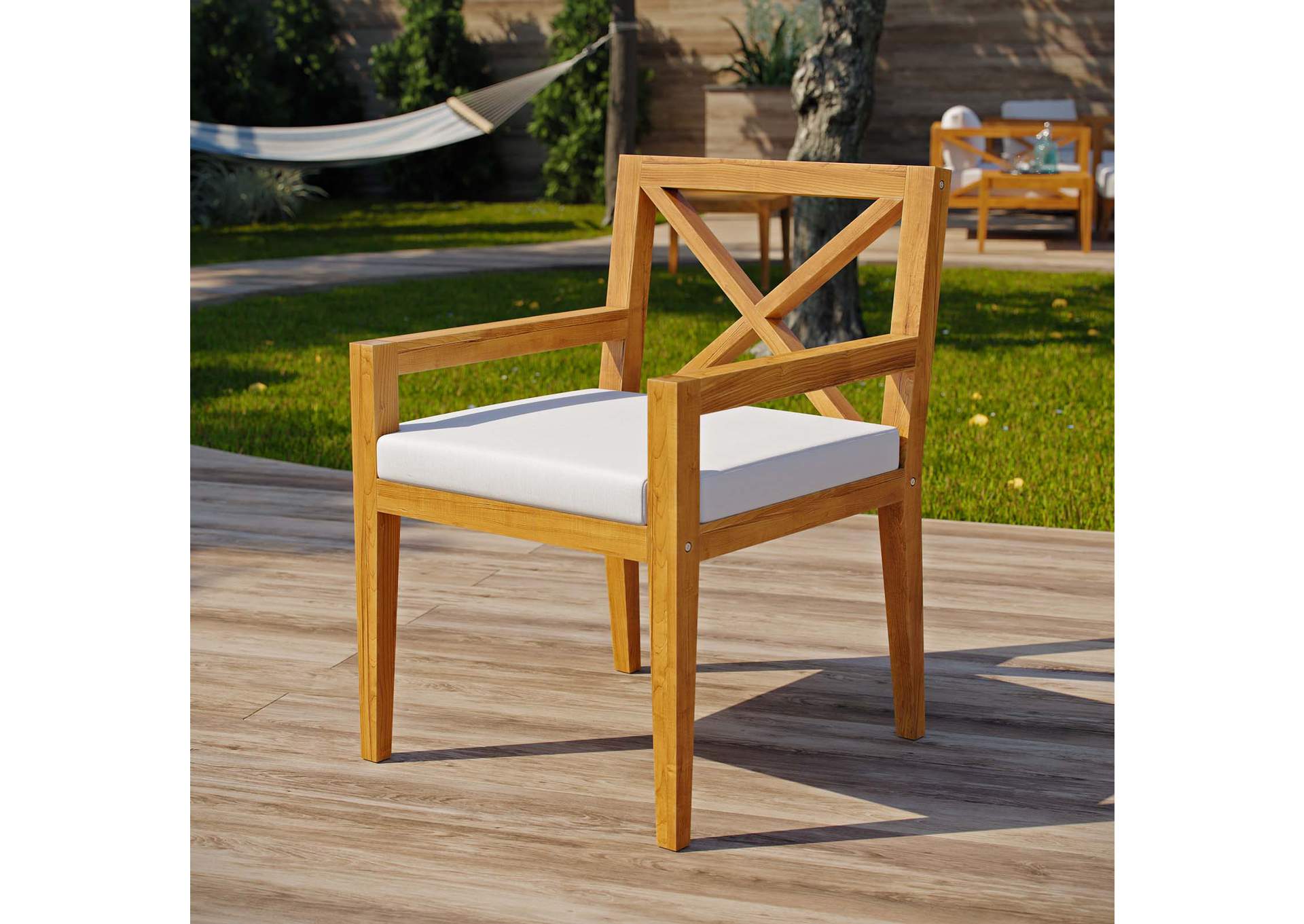 Natural White Northlake Outdoor Patio Premium Grade A Teak Wood Arm Dining Chair,Modway