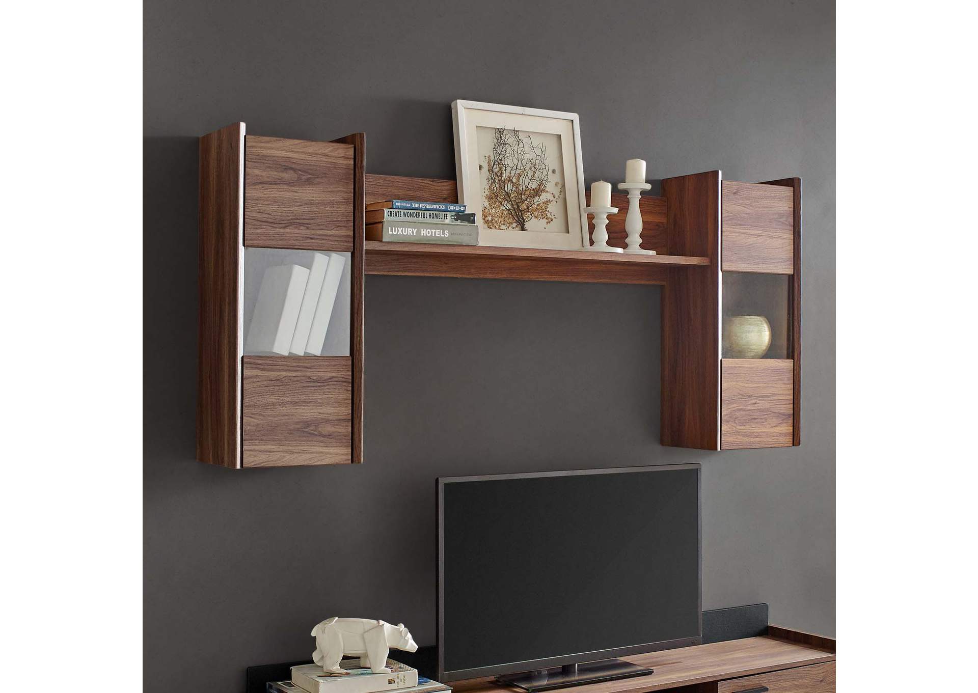 Walnut Visionary Wall Mounted Shelves,Modway