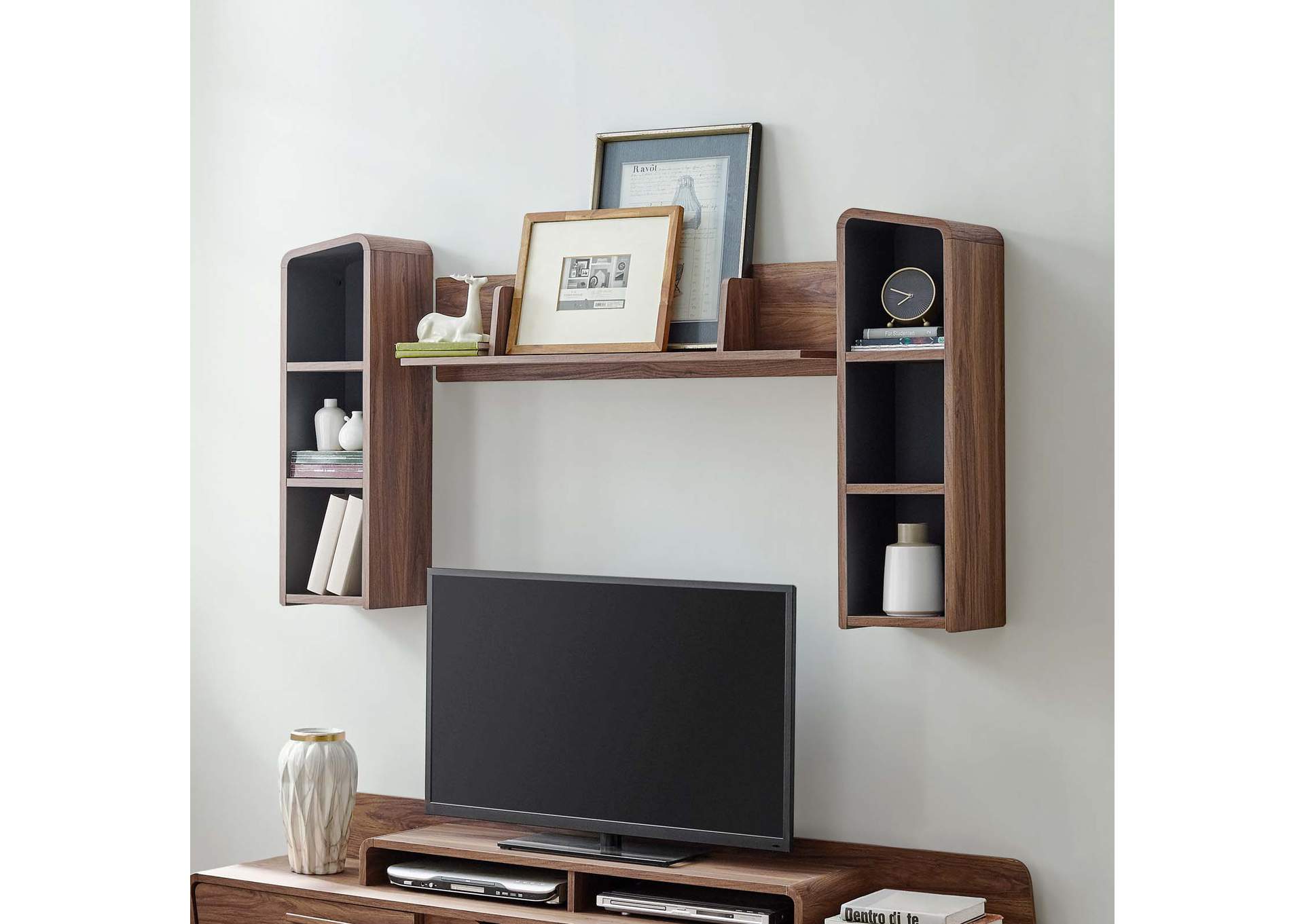 Walnut Gray Omnistand Wall Mounted Shelves,Modway