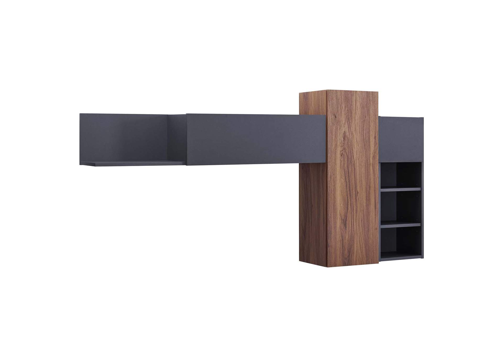 Walnut Gray Scope Wall Mounted Shelves,Modway