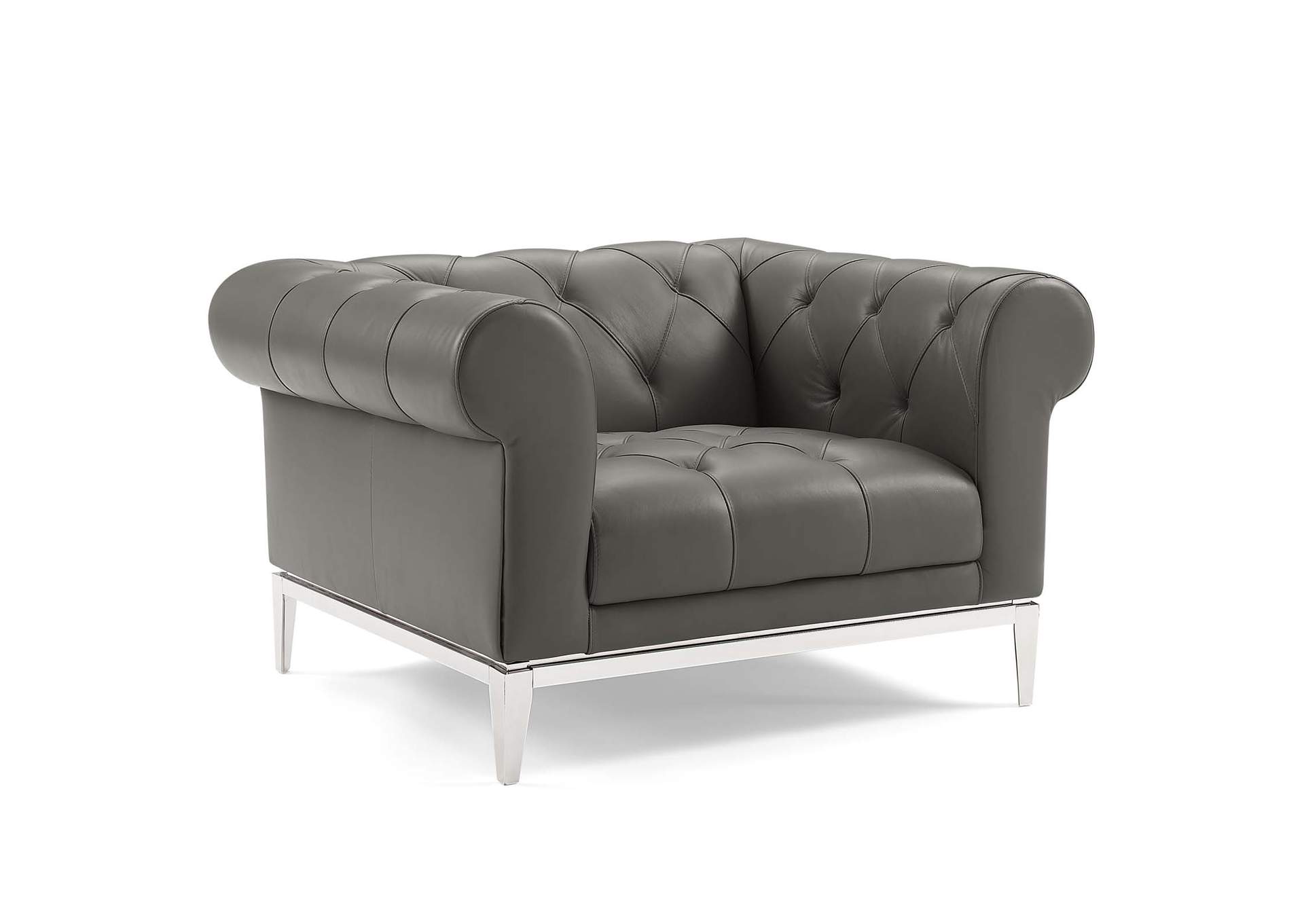 Gray Idyll Tufted Button Upholstered Leather Chesterfield Armchair,Modway