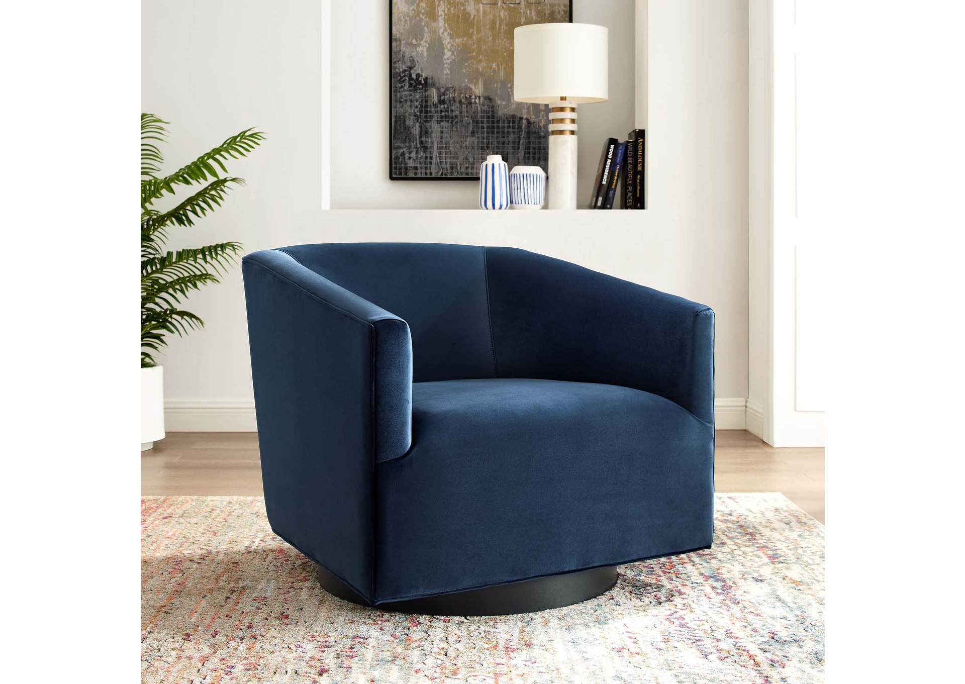 Midnight Blue Twist Accent Lounge Performance Velvet Swivel Chair,Modway