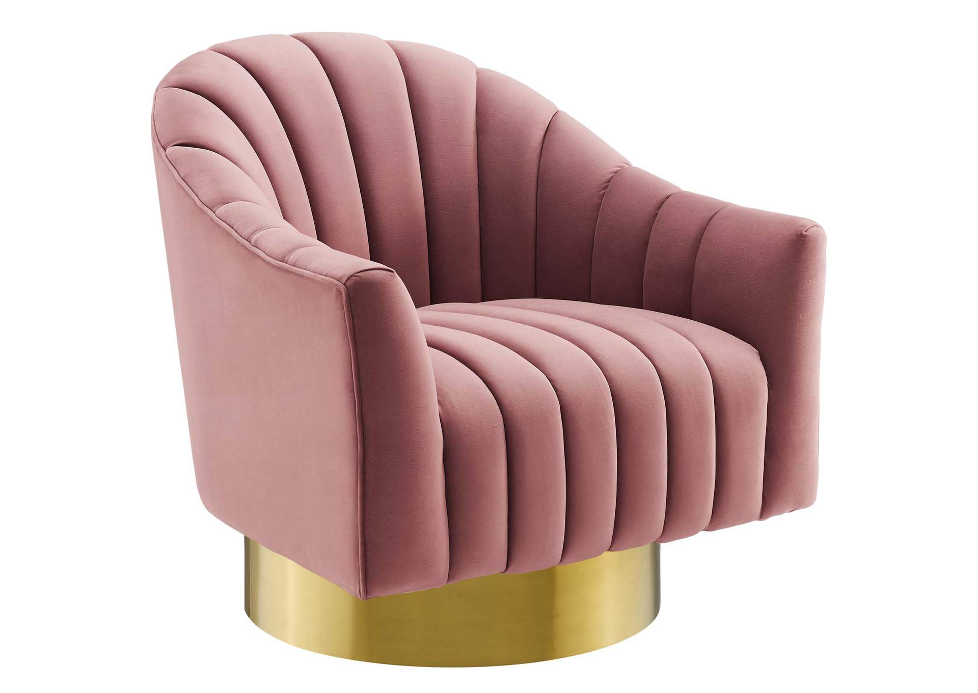 Dusty Rose Buoyant Vertical Channel Tufted Accent Lounge Performance Velvet Swivel Chair,Modway