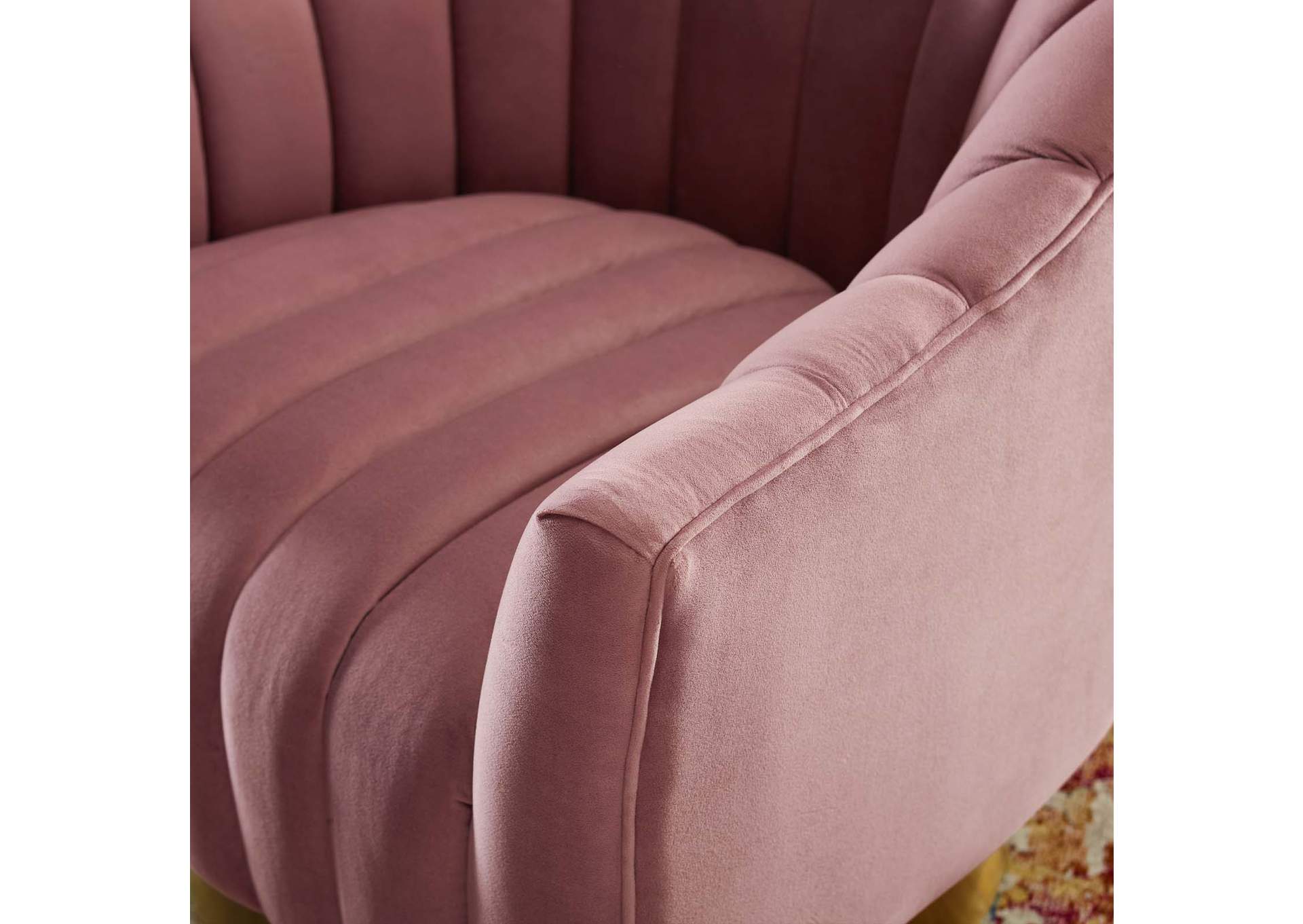 Dusty Rose Buoyant Vertical Channel Tufted Accent Lounge Performance Velvet Swivel Chair,Modway