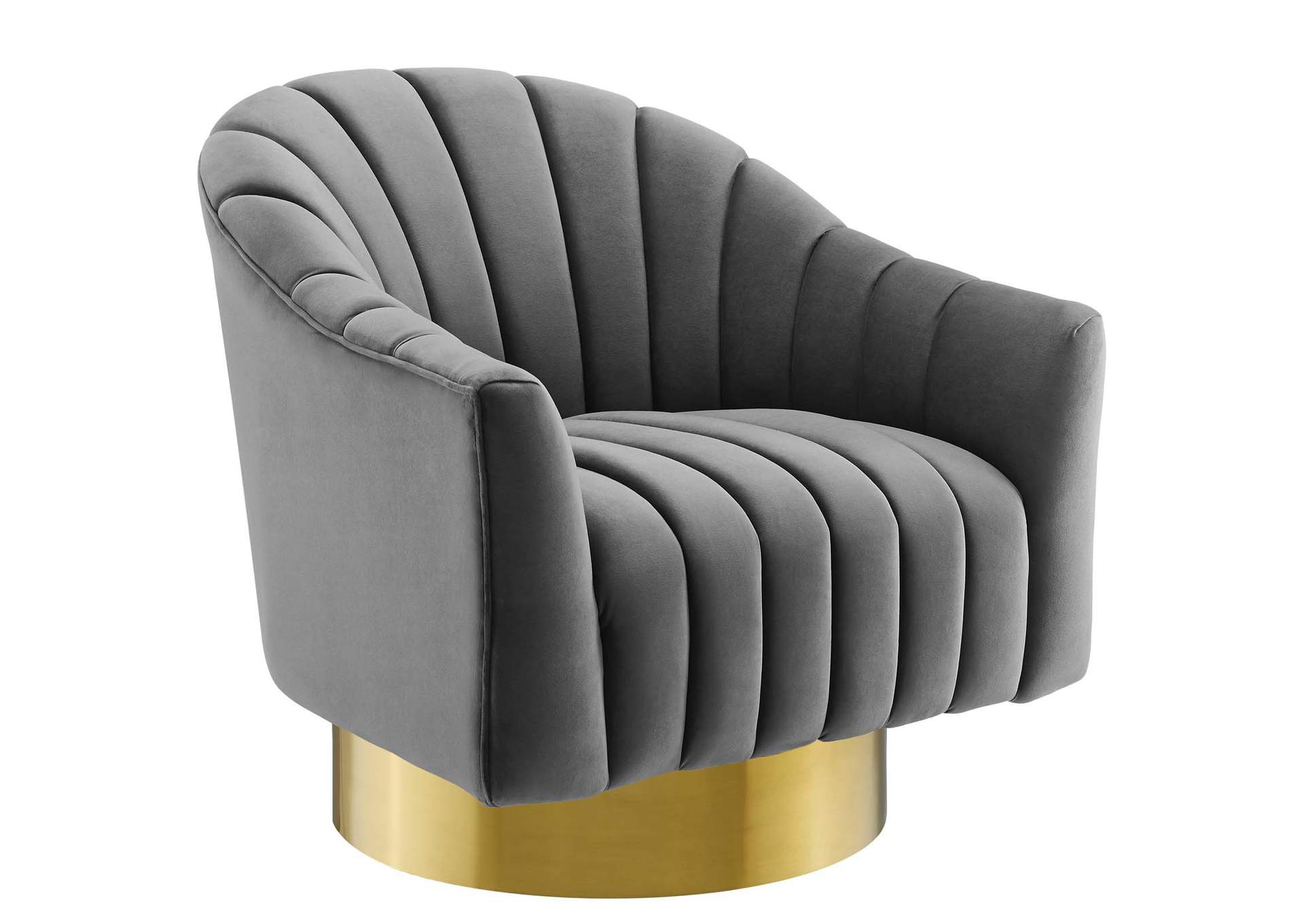 Gray Buoyant Vertical Channel Tufted Accent Lounge Performance Velvet Swivel Chair,Modway