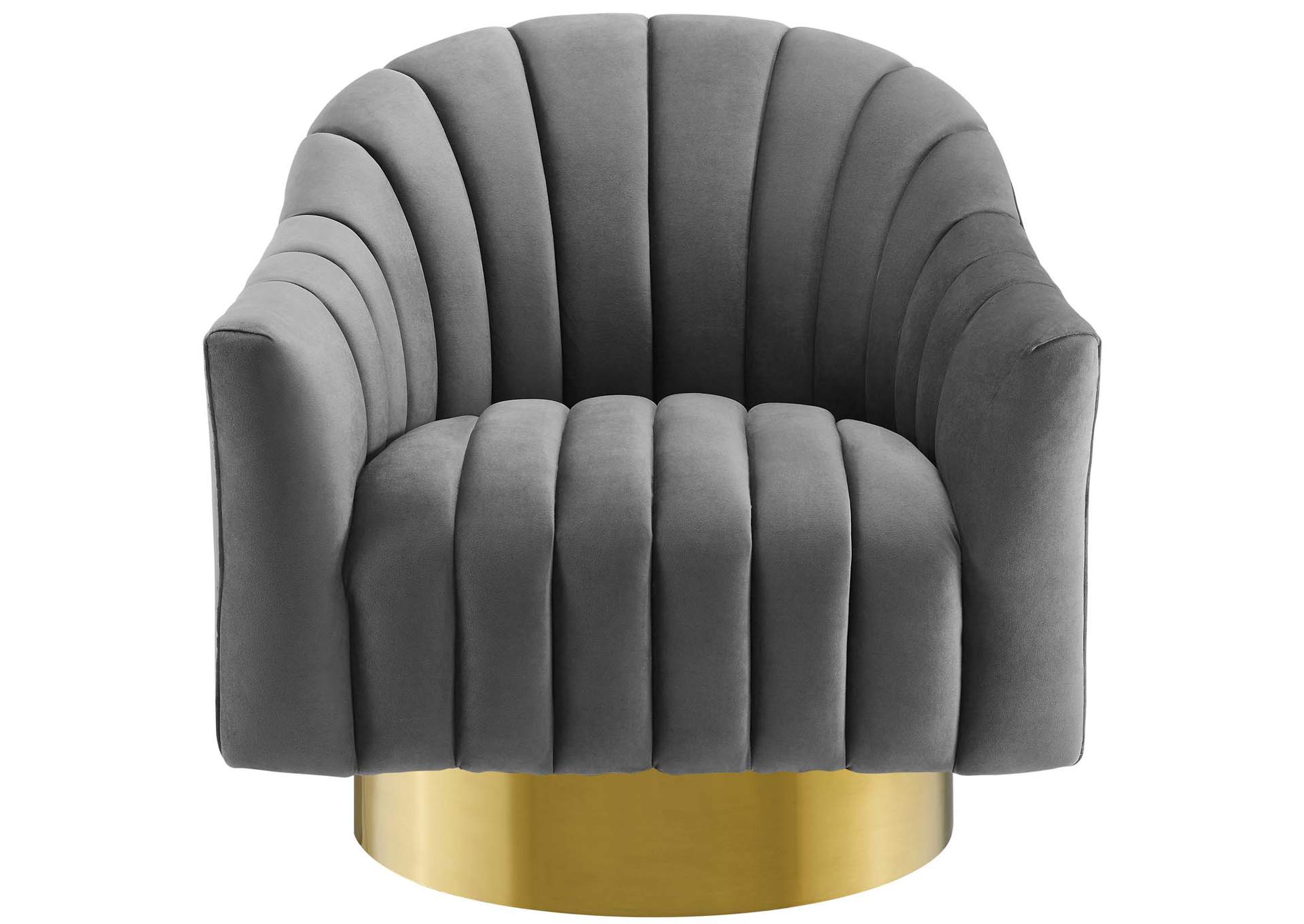 Gray Buoyant Vertical Channel Tufted Accent Lounge Performance Velvet Swivel Chair,Modway