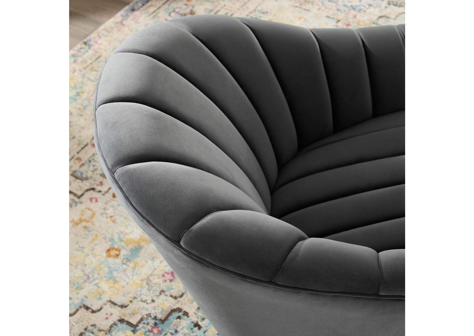 Gray Buoyant Vertical Channel Tufted Accent Lounge Performance Velvet Swivel Chair,Modway