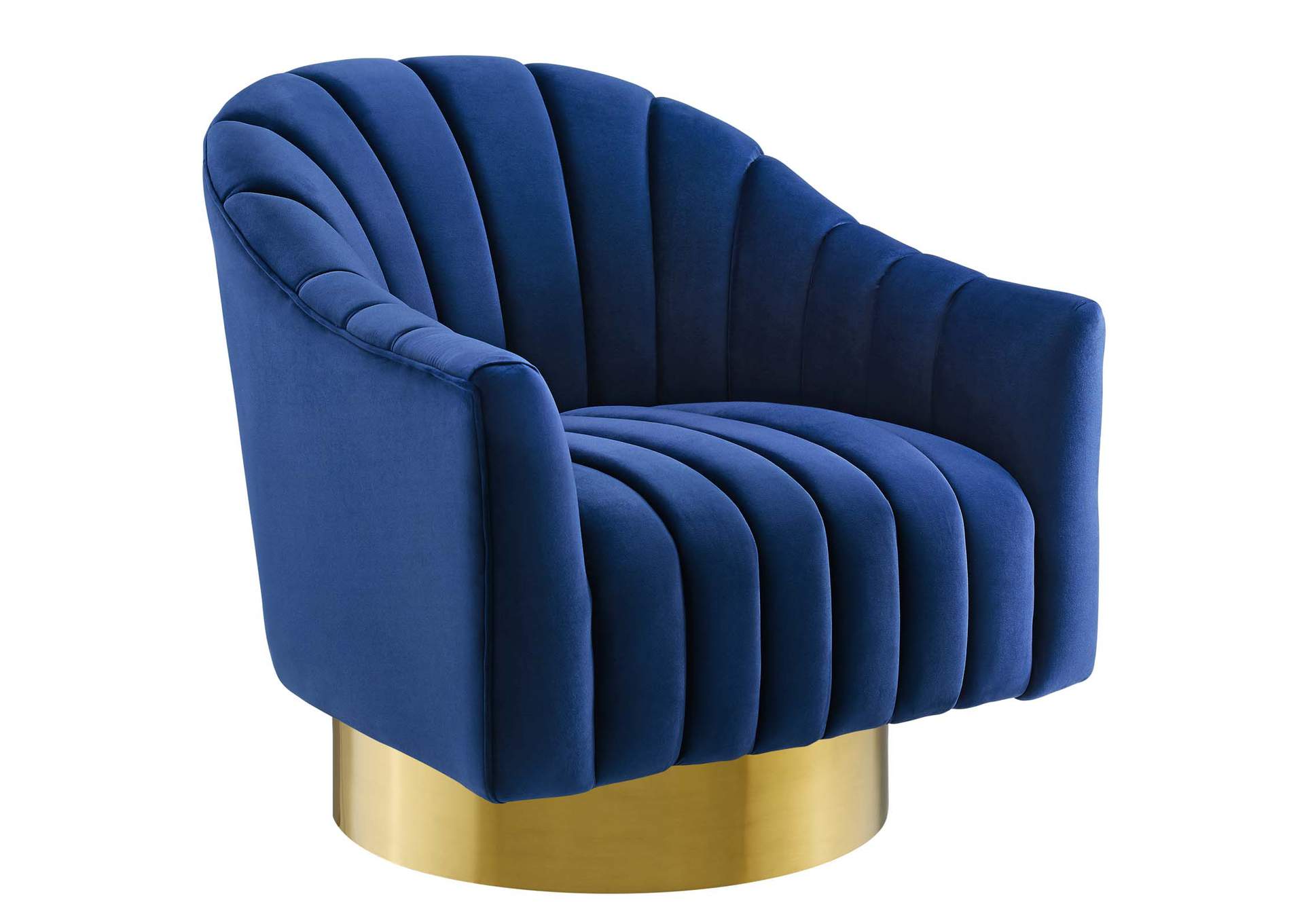 Navy Buoyant Vertical Channel Tufted Accent Lounge Performance Velvet Swivel Chair,Modway