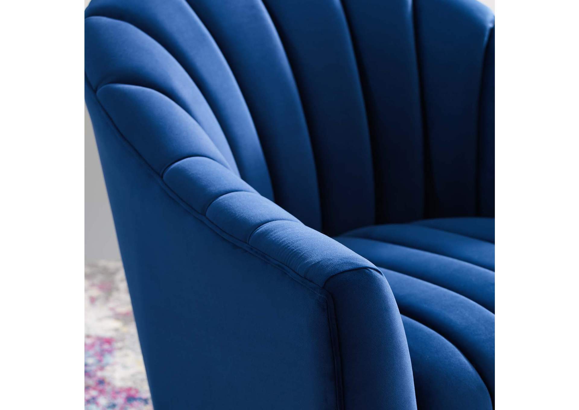 Navy Buoyant Vertical Channel Tufted Accent Lounge Performance Velvet Swivel Chair,Modway