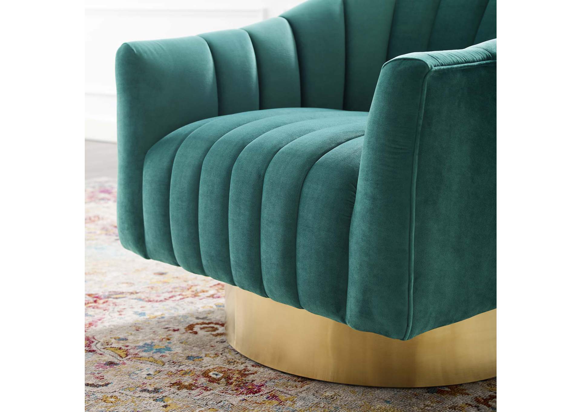 Teal Buoyant Vertical Channel Tufted Accent Lounge Performance Velvet Swivel Chair,Modway