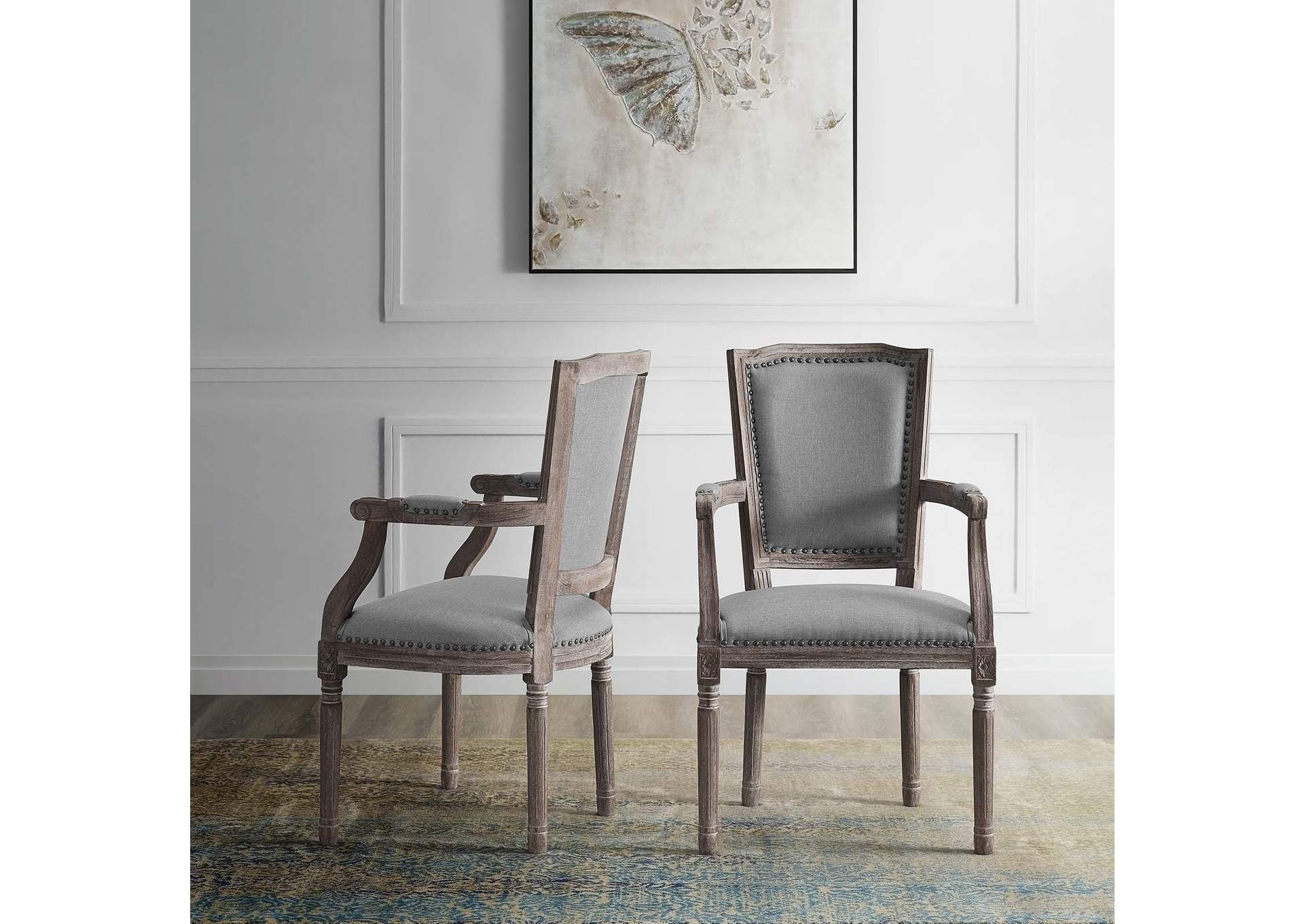 Light Gray Penchant Arm Dining Chair Upholstered Fabric [Set of 2],Modway