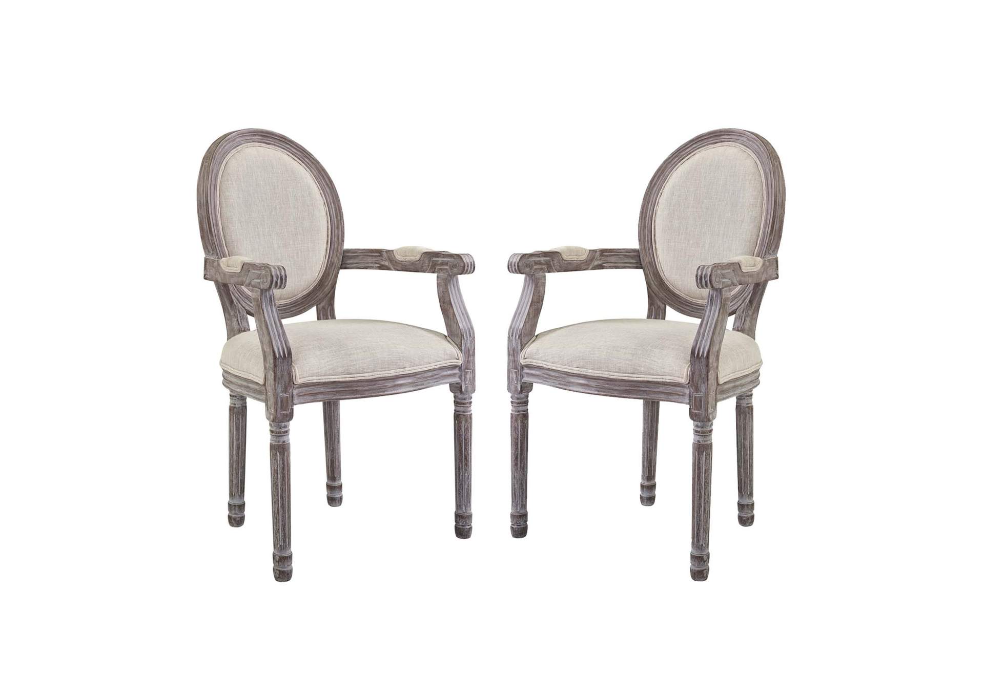 Emanate Beige Arm Dining Chair Upholstered Fabric [Set of 2],Modway