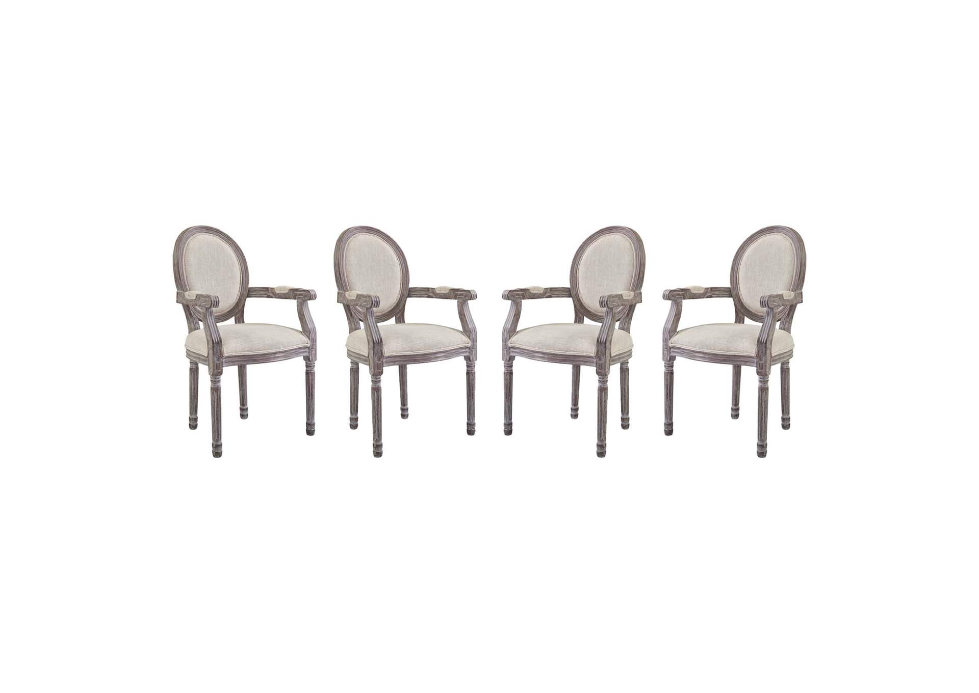 Beige Emanate Arm Dining Chair Upholstered Fabric [Set of 4],Modway