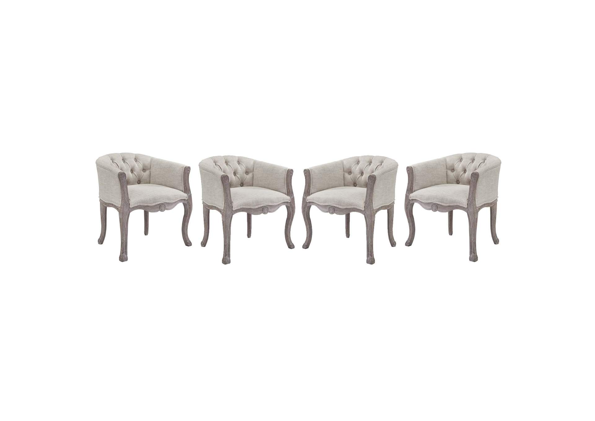 Beige Crown Arm Dining Chair Upholstered Fabric [Set of 4],Modway