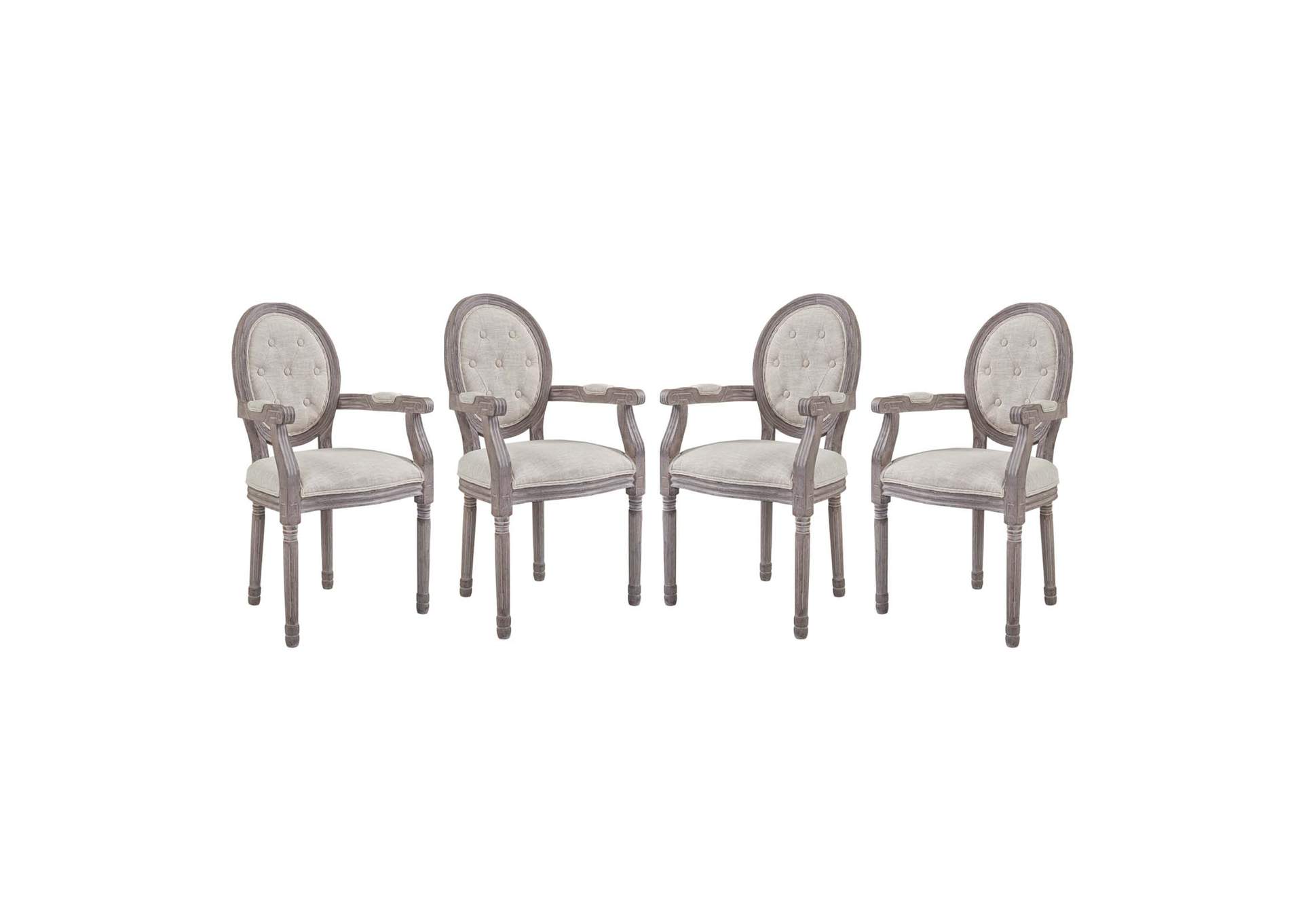 Beige Arise Arm Dining Chair Upholstered Fabric [Set of 4],Modway