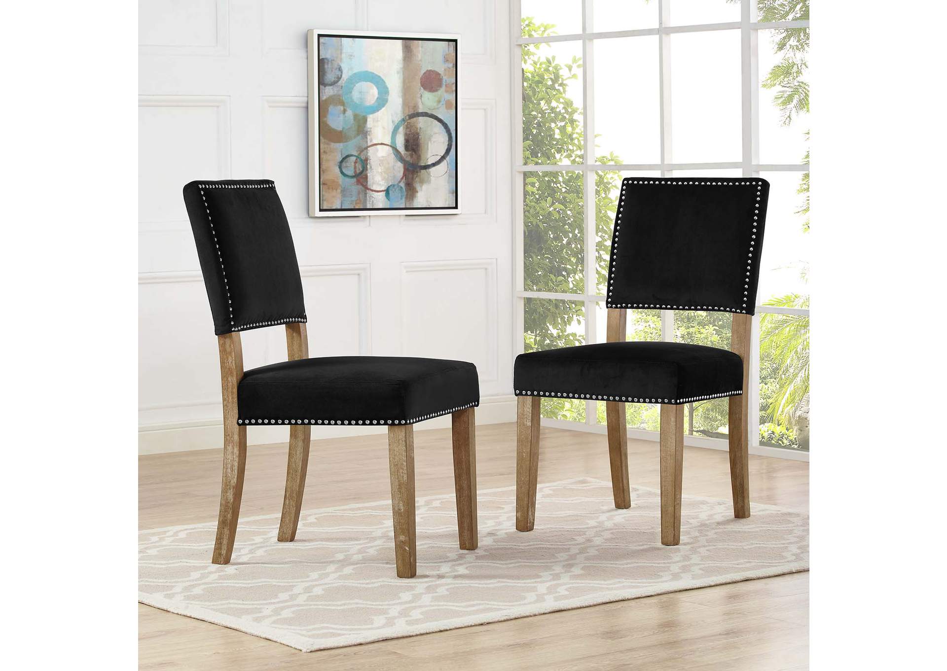 Black Oblige Dining Chair Wood [Set of 2],Modway