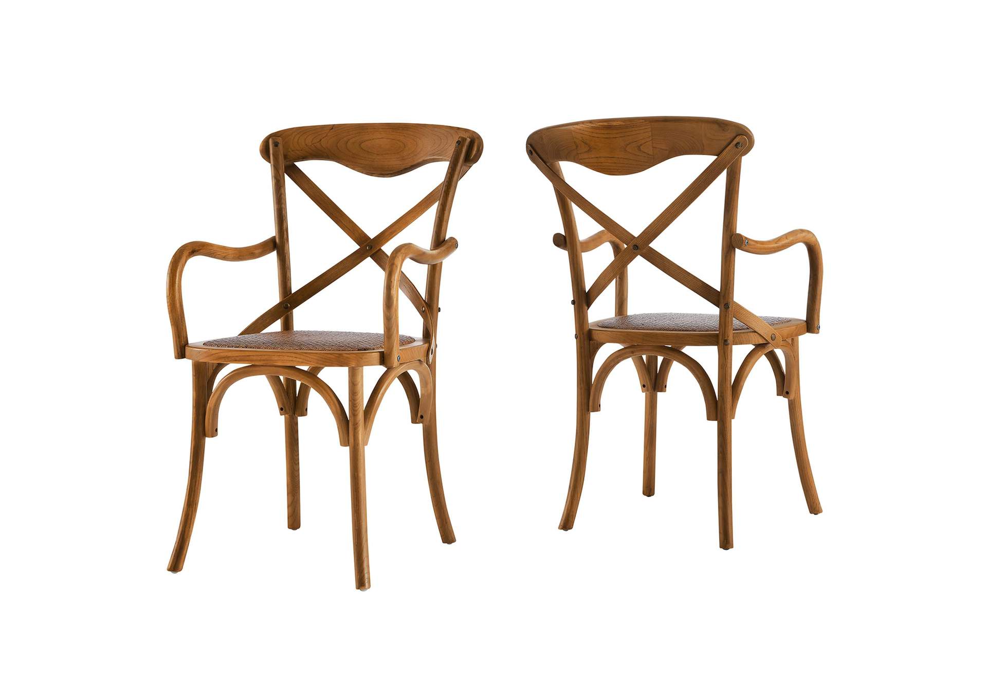 Walnut Gear Arm Dining Chair [Set of 2],Modway