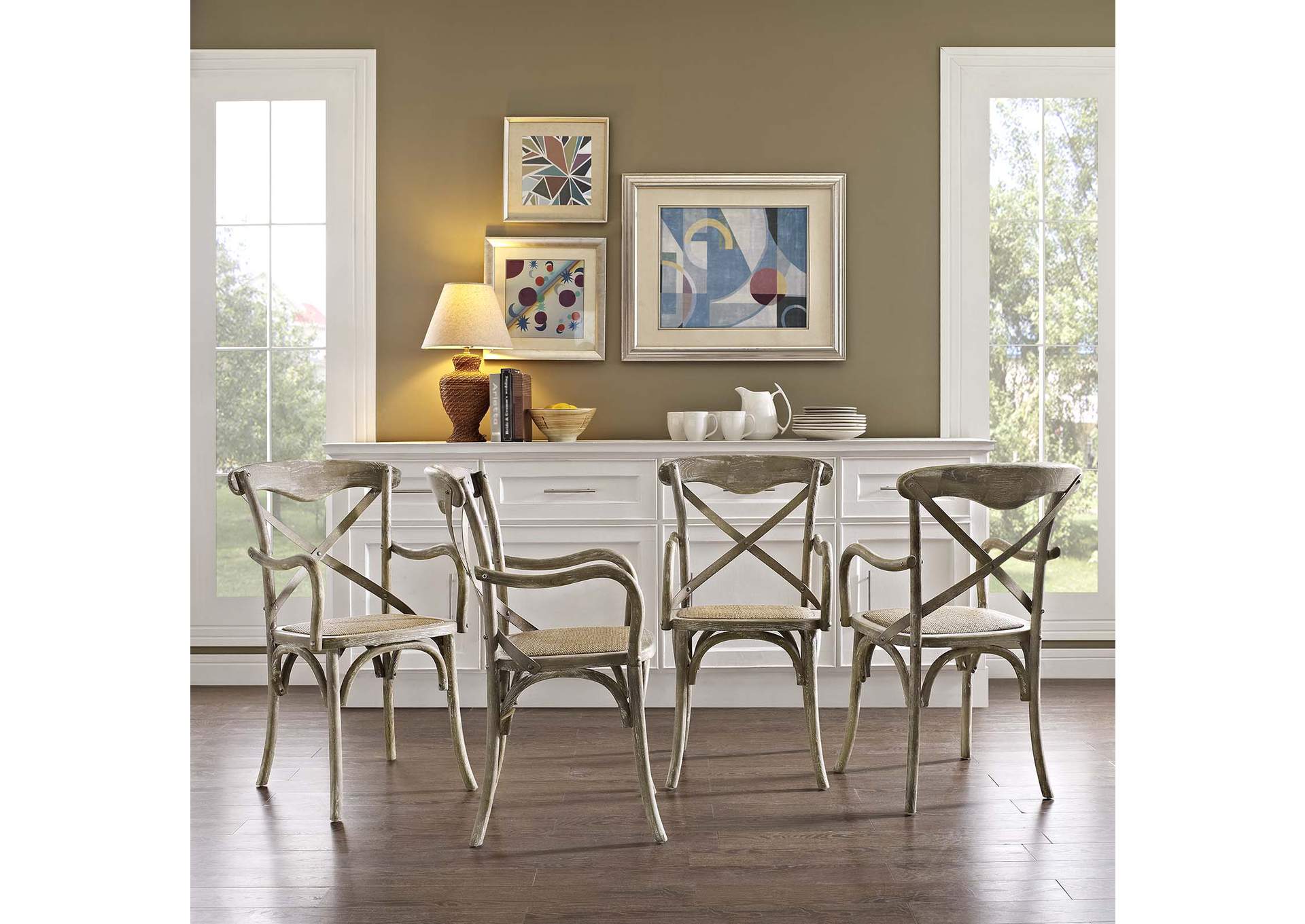 Gray Gear Arm Dining Chair [Set of 4],Modway