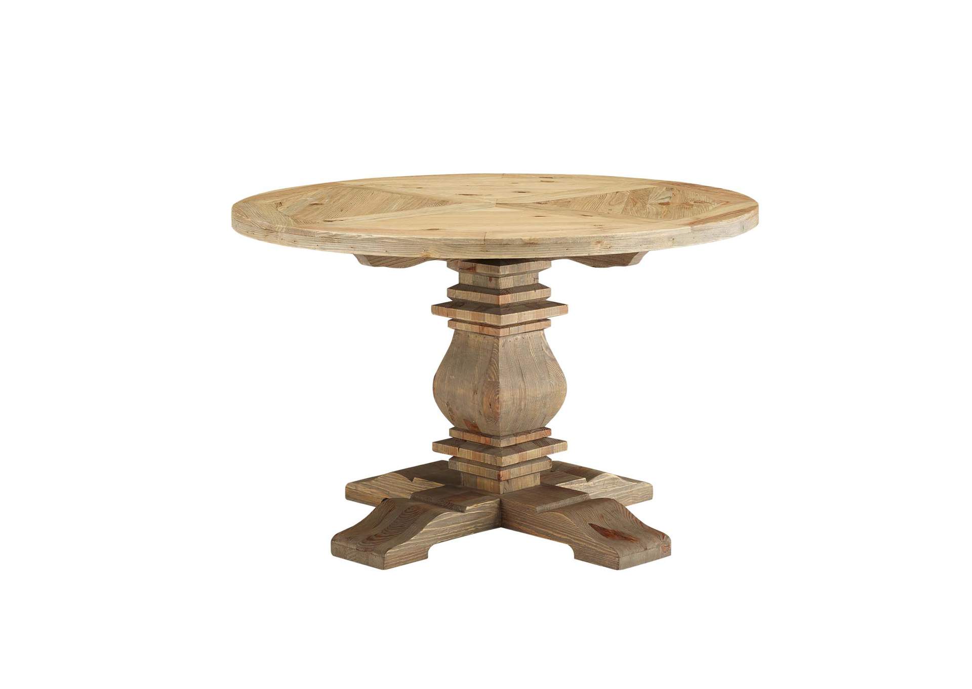 Brown Column 47" Round Pine Wood Dining Table,Modway