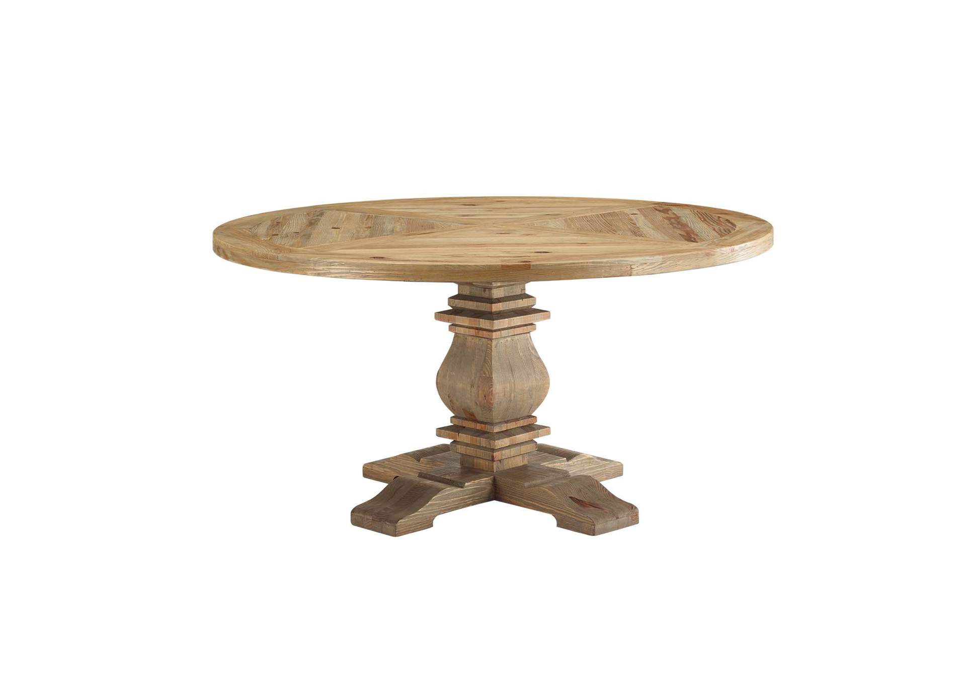 Brown Column 59" Round Pine Wood Dining Table,Modway