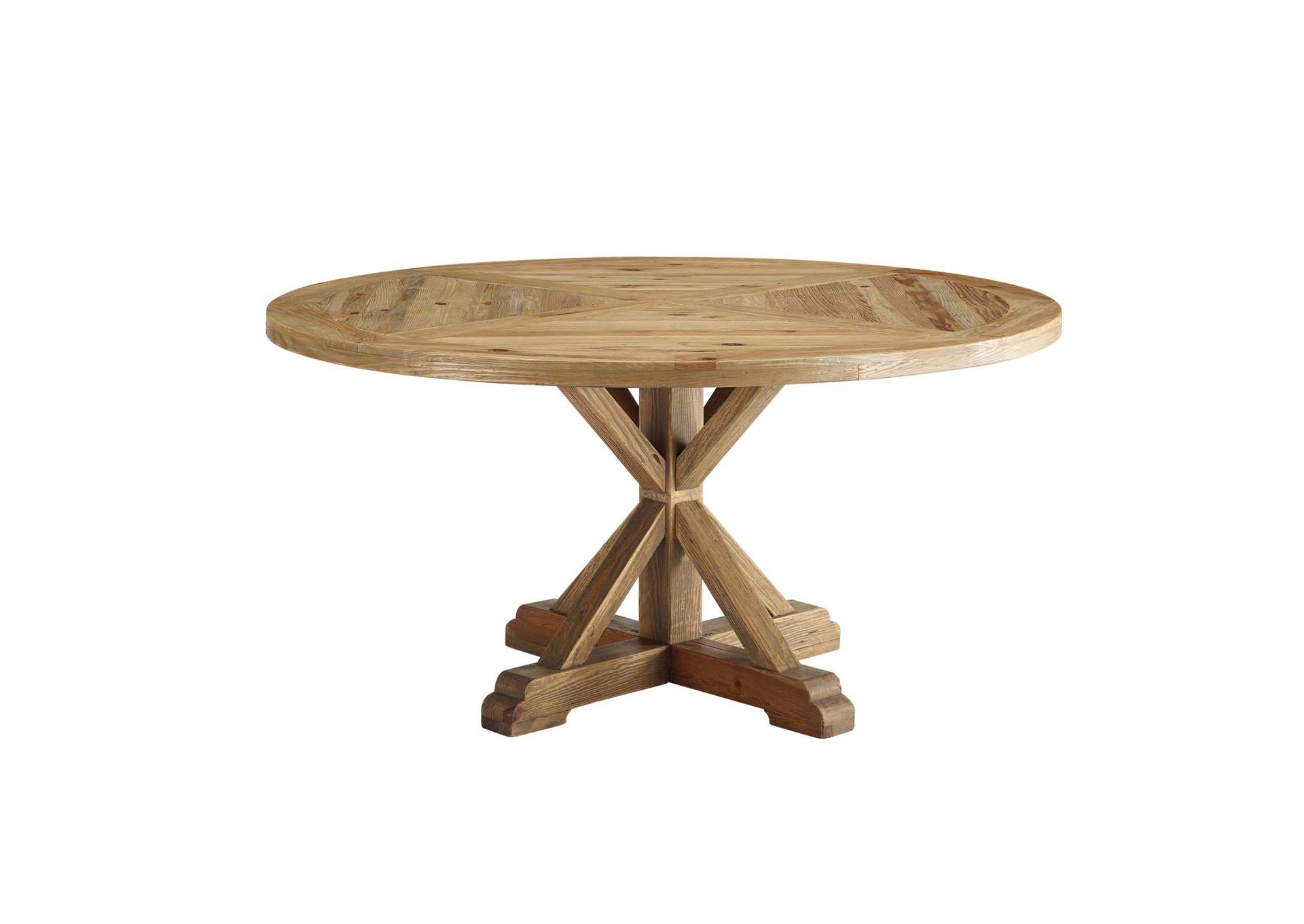 Brown Stitch 59" Round Pine Wood Dining Table,Modway