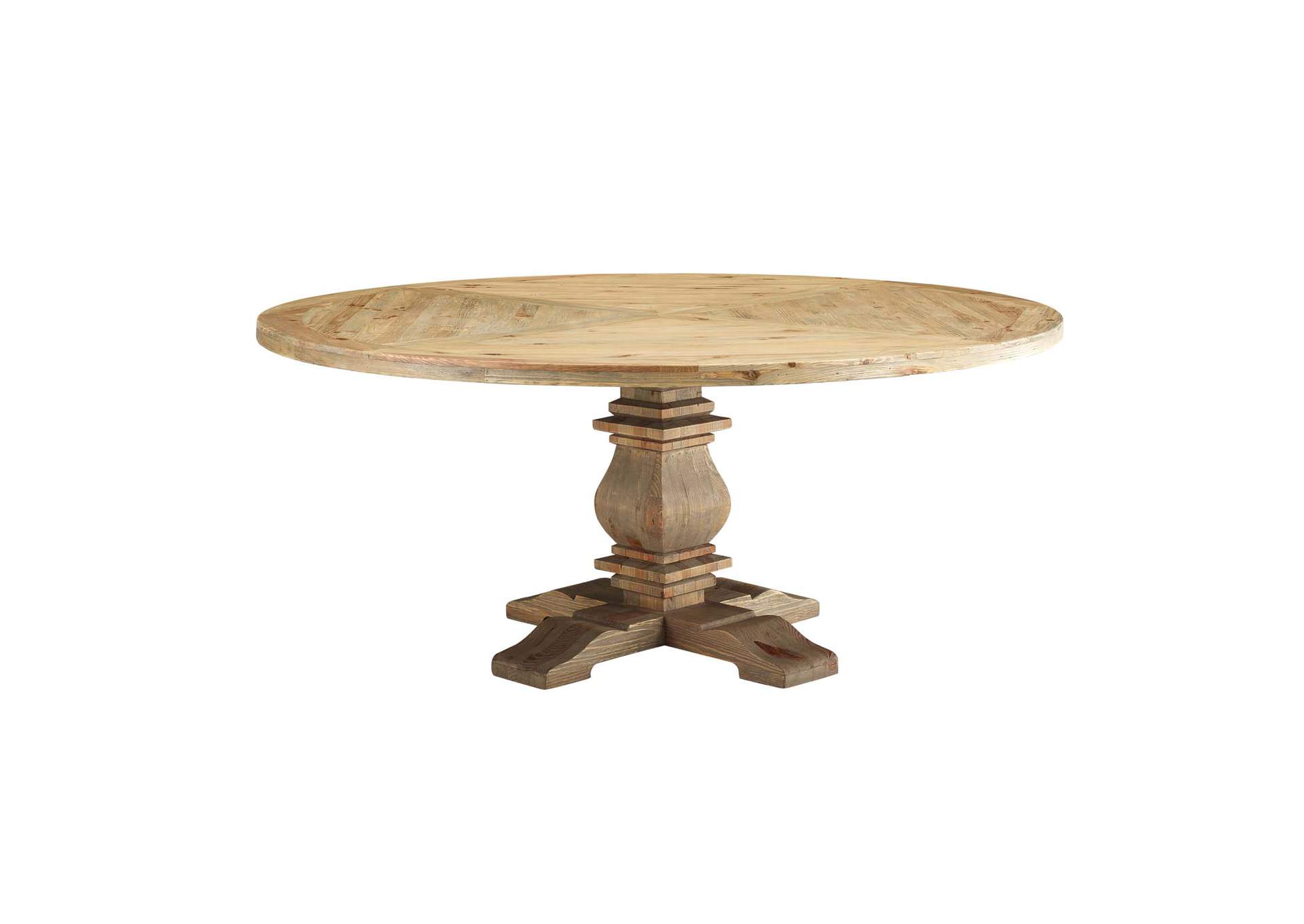 Brown Column 71" Round Pine Wood Dining Table,Modway