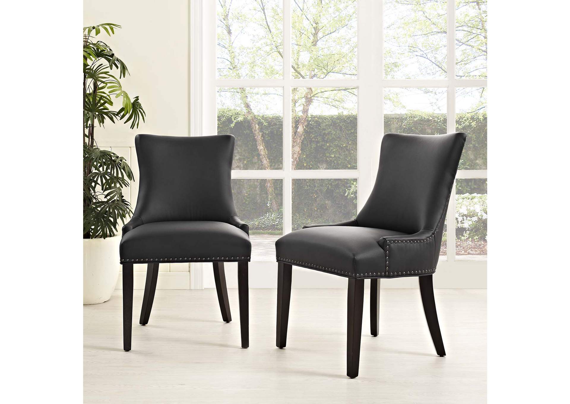 Black Marquis Dining Chair Faux Leather [Set of 2],Modway