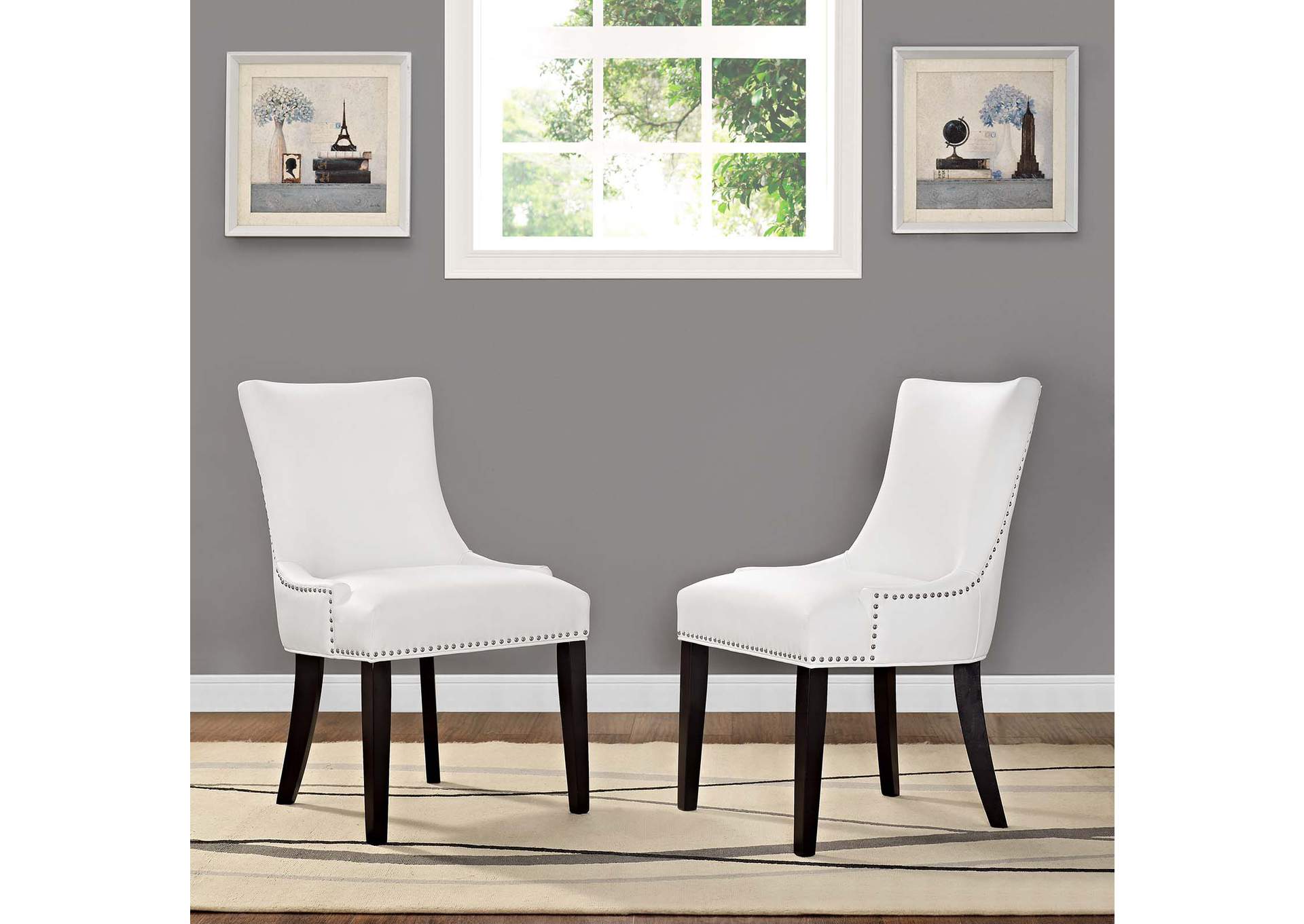 White Marquis Dining Chair Faux Leather [Set of 2],Modway