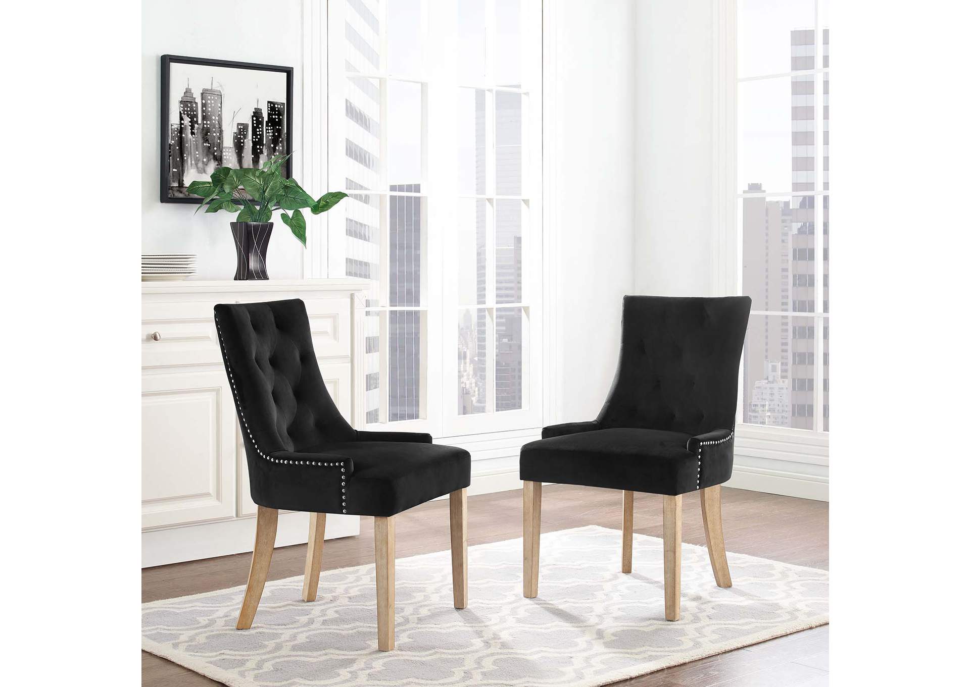 Black Pose Dining Chair Performance Velvet [Set of 2],Modway