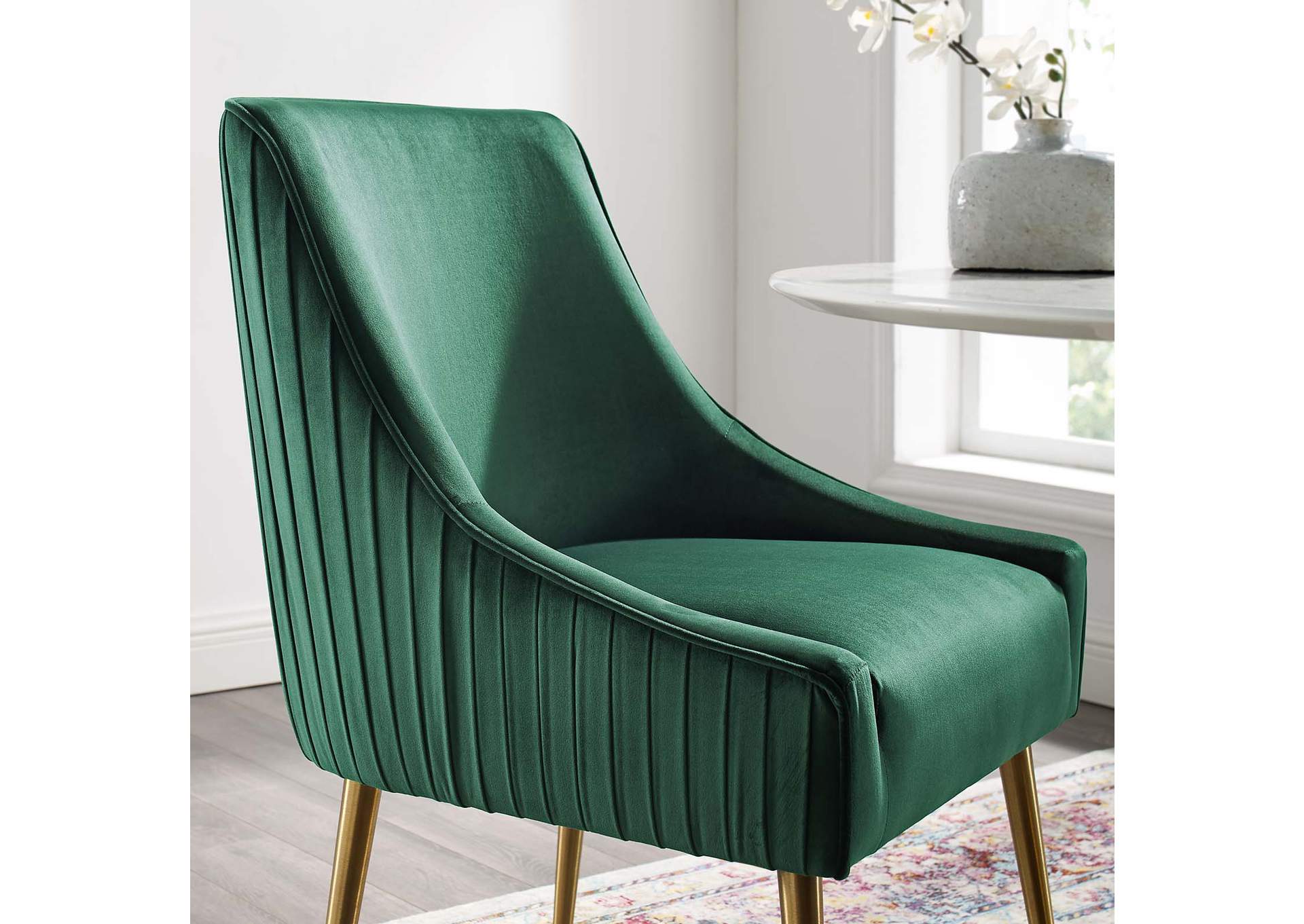 Green Discern Pleated Back Upholstered Performance Velvet Dining Chair,Modway