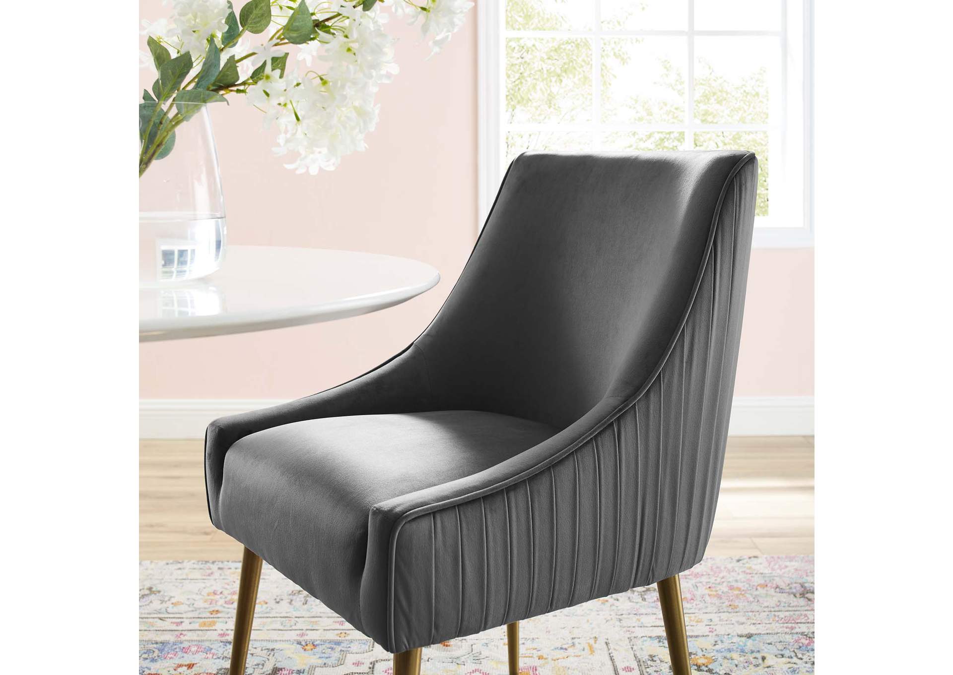 Gray Discern Pleated Back Upholstered Performance Velvet Dining Chair,Modway