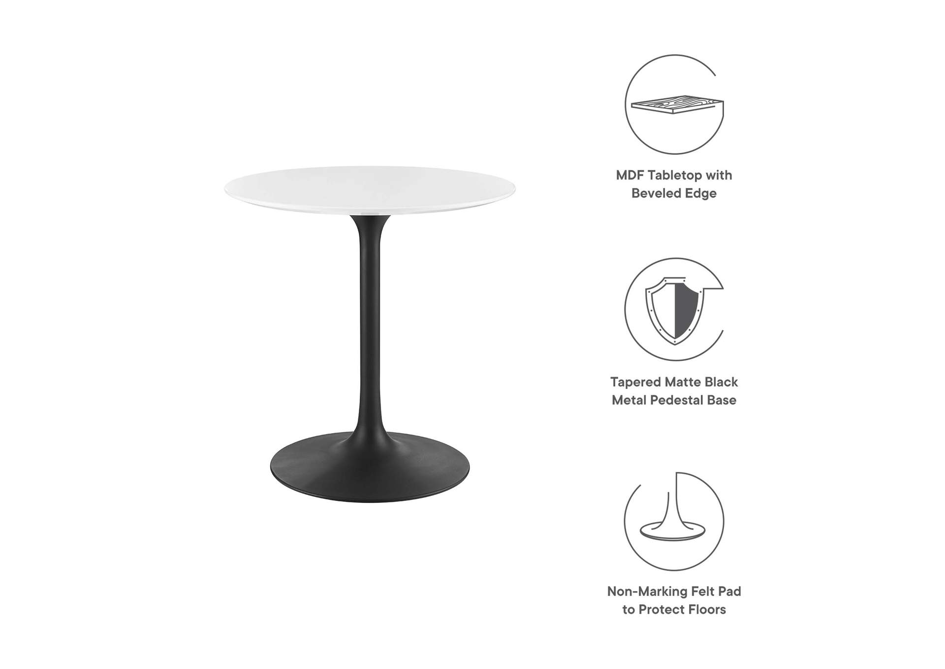 Black White Lippa 28" Round Wood Dining Table,Modway