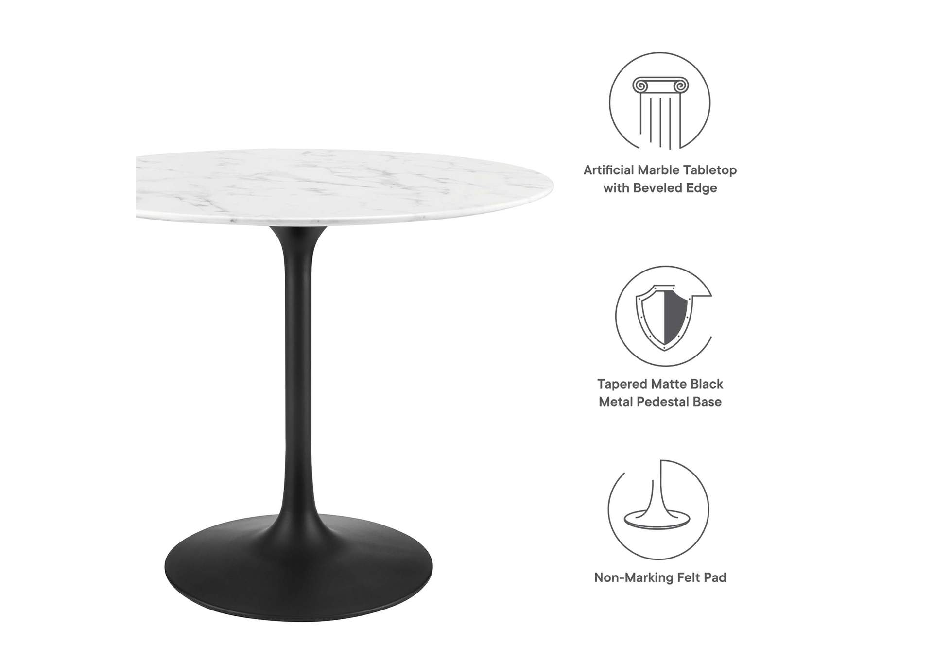 Black White Lippa 36" Round Artificial Marble Dining Table,Modway