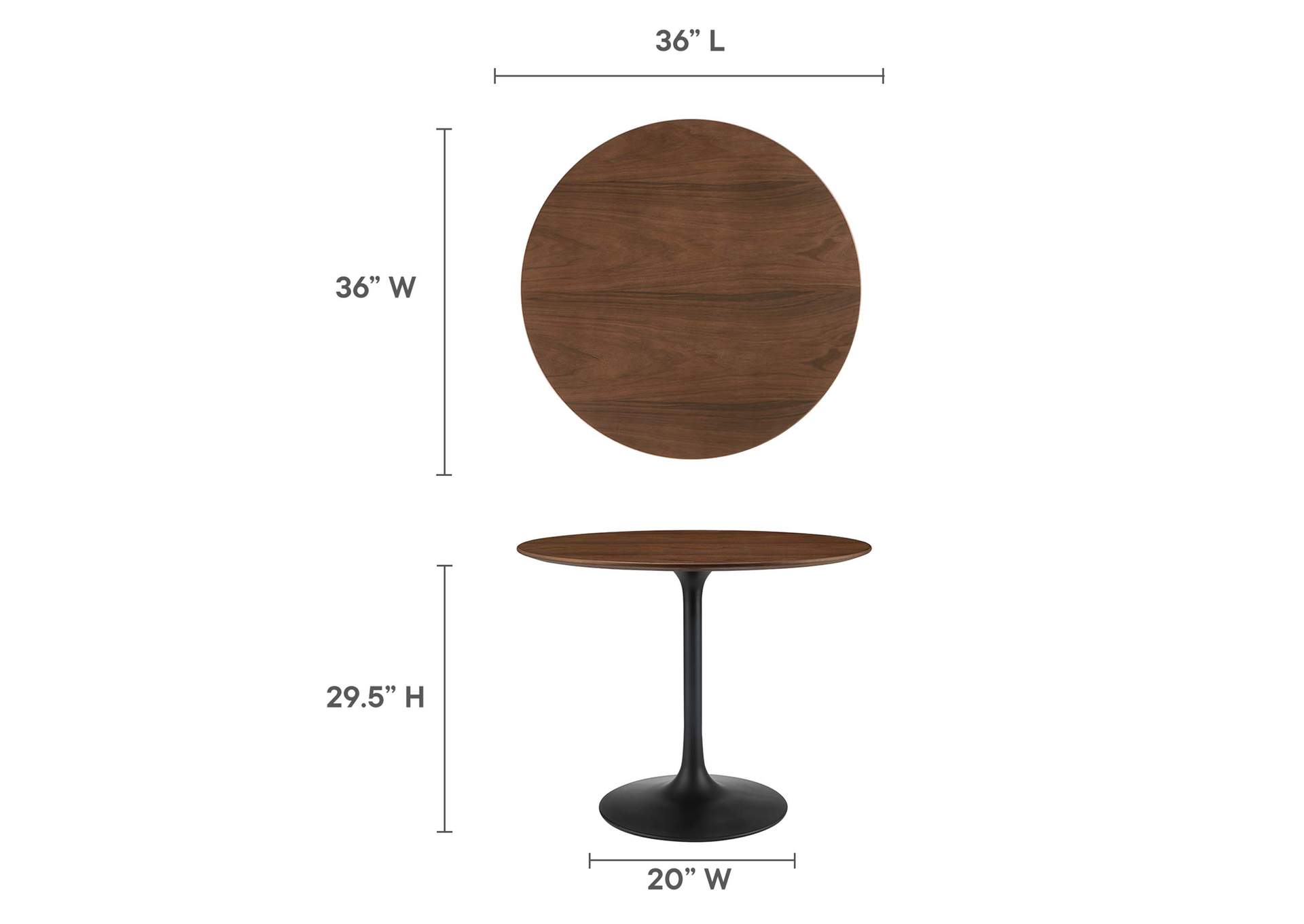 Black Walnut Lippa 36" Round Walnut Dining Table,Modway