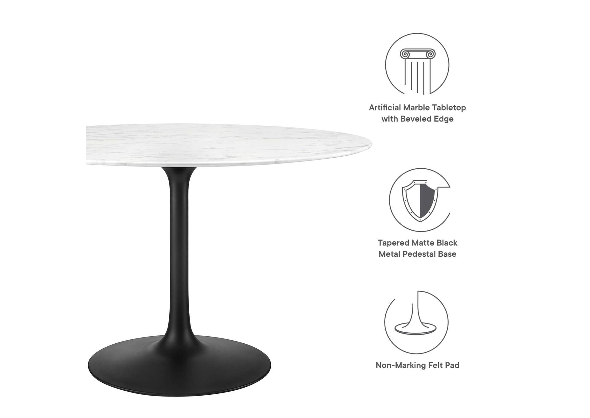 Lippa Black White 47" Round Artificial Marble Dining Table,Modway