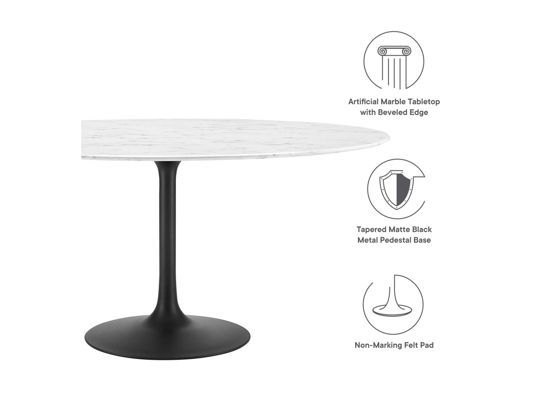 Black White Lippa 60" Round Artificial Marble Dining Table,Modway