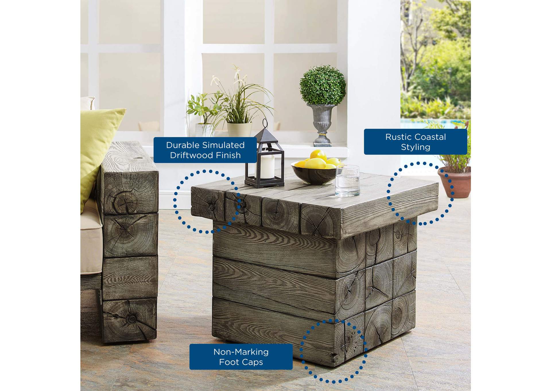 Light Gray Manteo Rustic Coastal Outdoor Patio Side Table,Modway