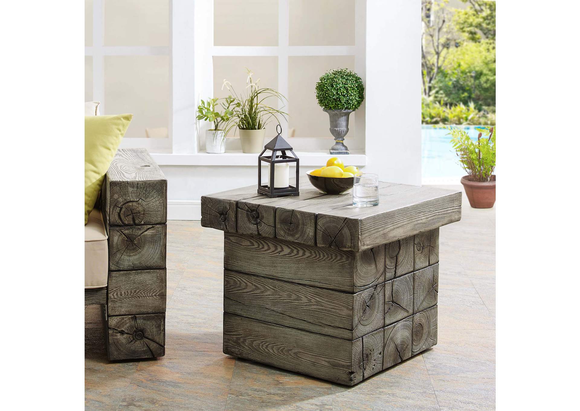 Light Gray Manteo Rustic Coastal Outdoor Patio Side Table,Modway