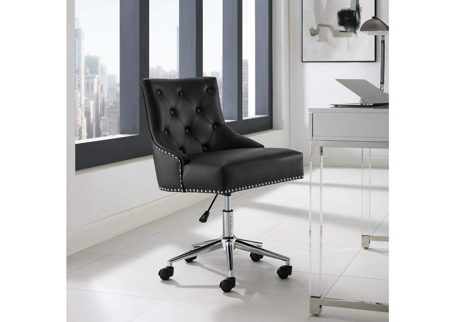 Regent Black Tufted Button Swivel Faux Leather Office Chair,Modway